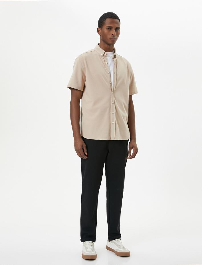  Kısa Kollu Gömlek Kalın Kumaş Klasik Yaka Regular Fit