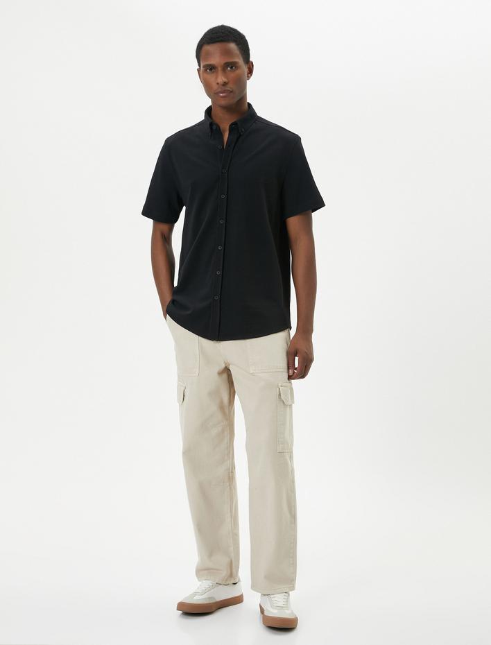  Kısa Kollu Gömlek Kalın Kumaş Klasik Yaka Regular Fit