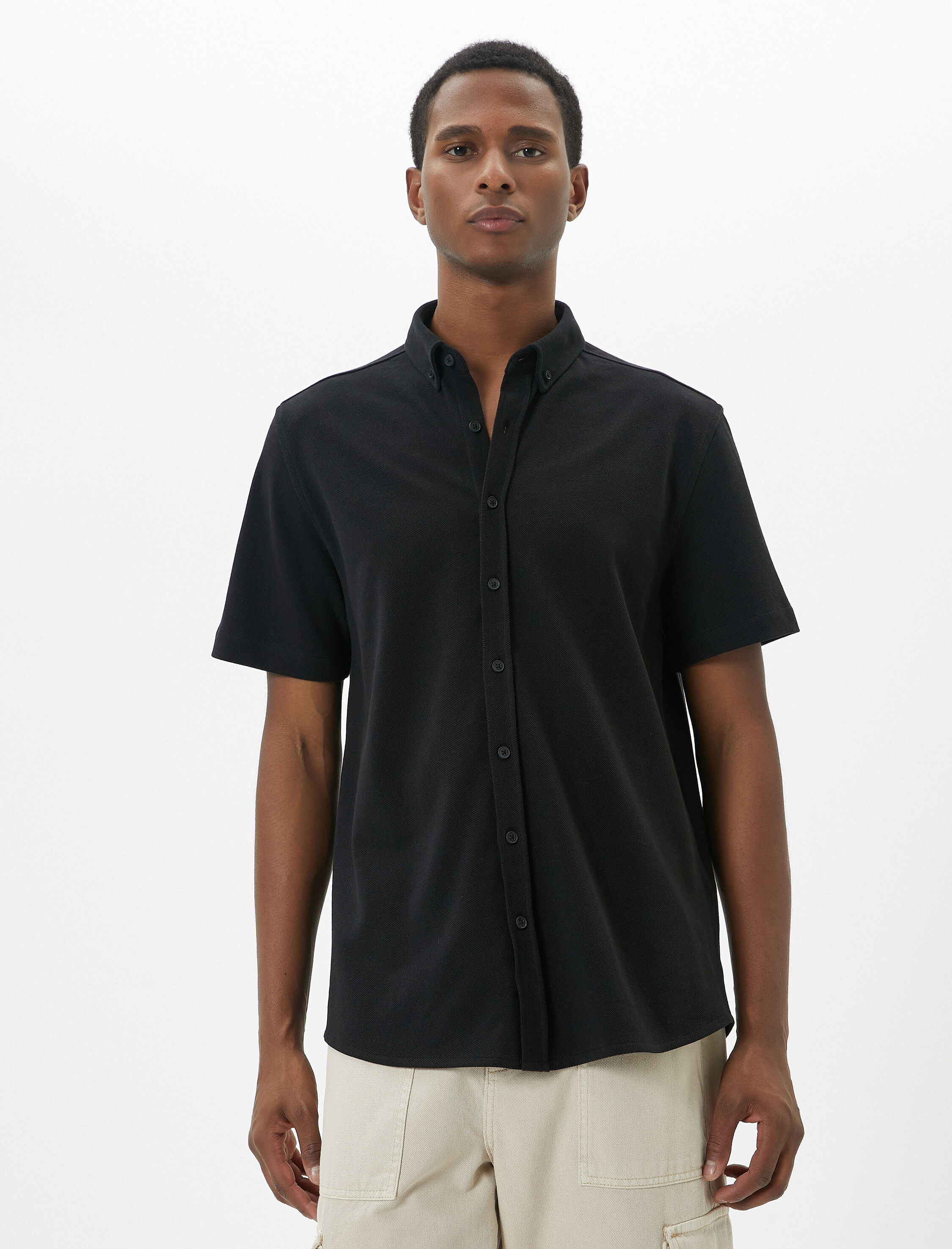   Kısa Kollu Gömlek Kalın Kumaş Klasik Yaka Regular Fit