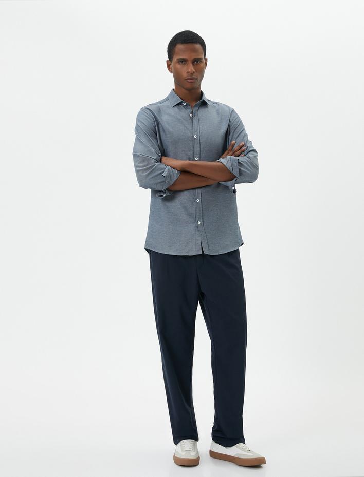  Yarım İtalyan Yaka Gömlek Slim Fit Uzun Kollu Düğmeli