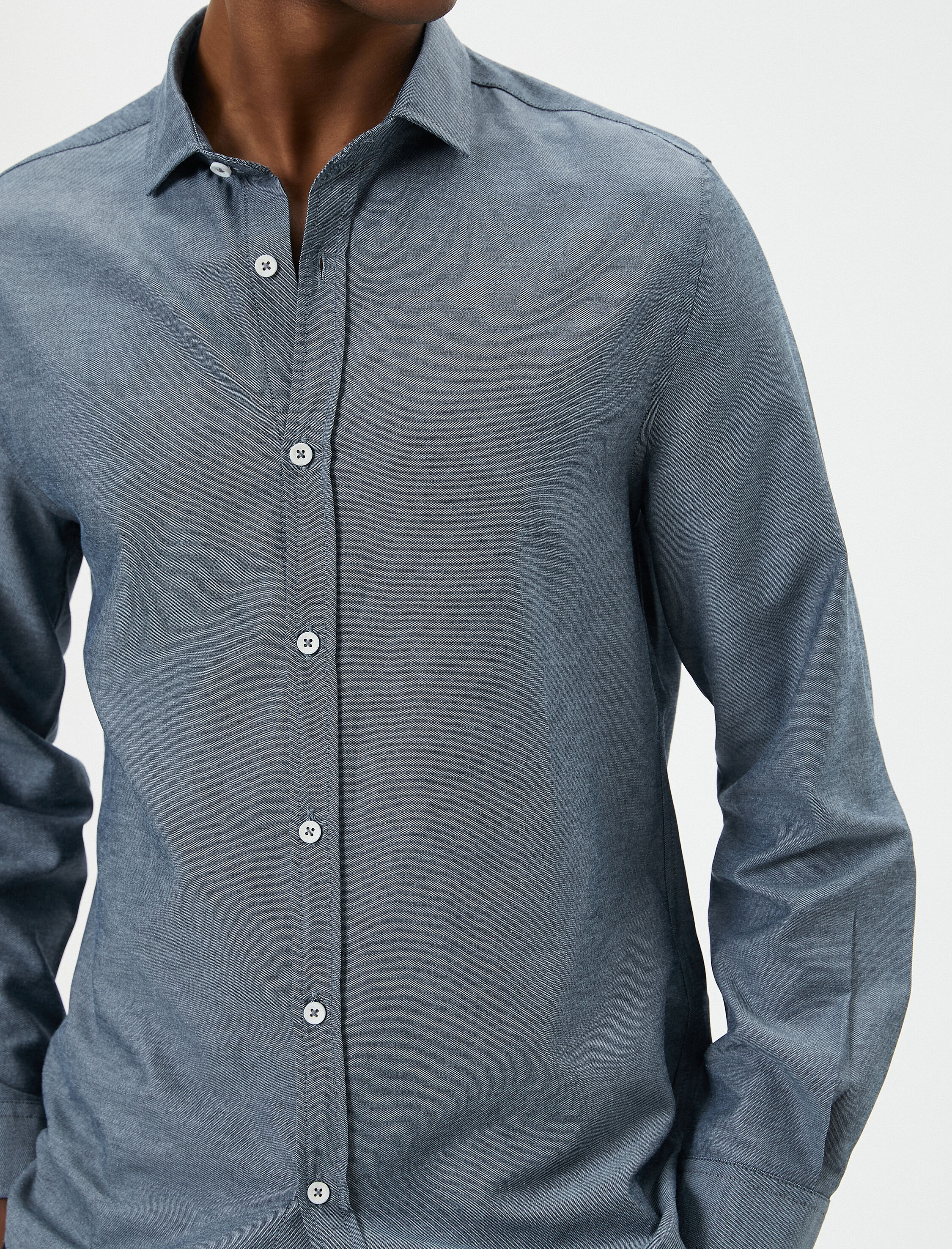   Yarım İtalyan Yaka Gömlek Slim Fit Uzun Kollu Düğmeli