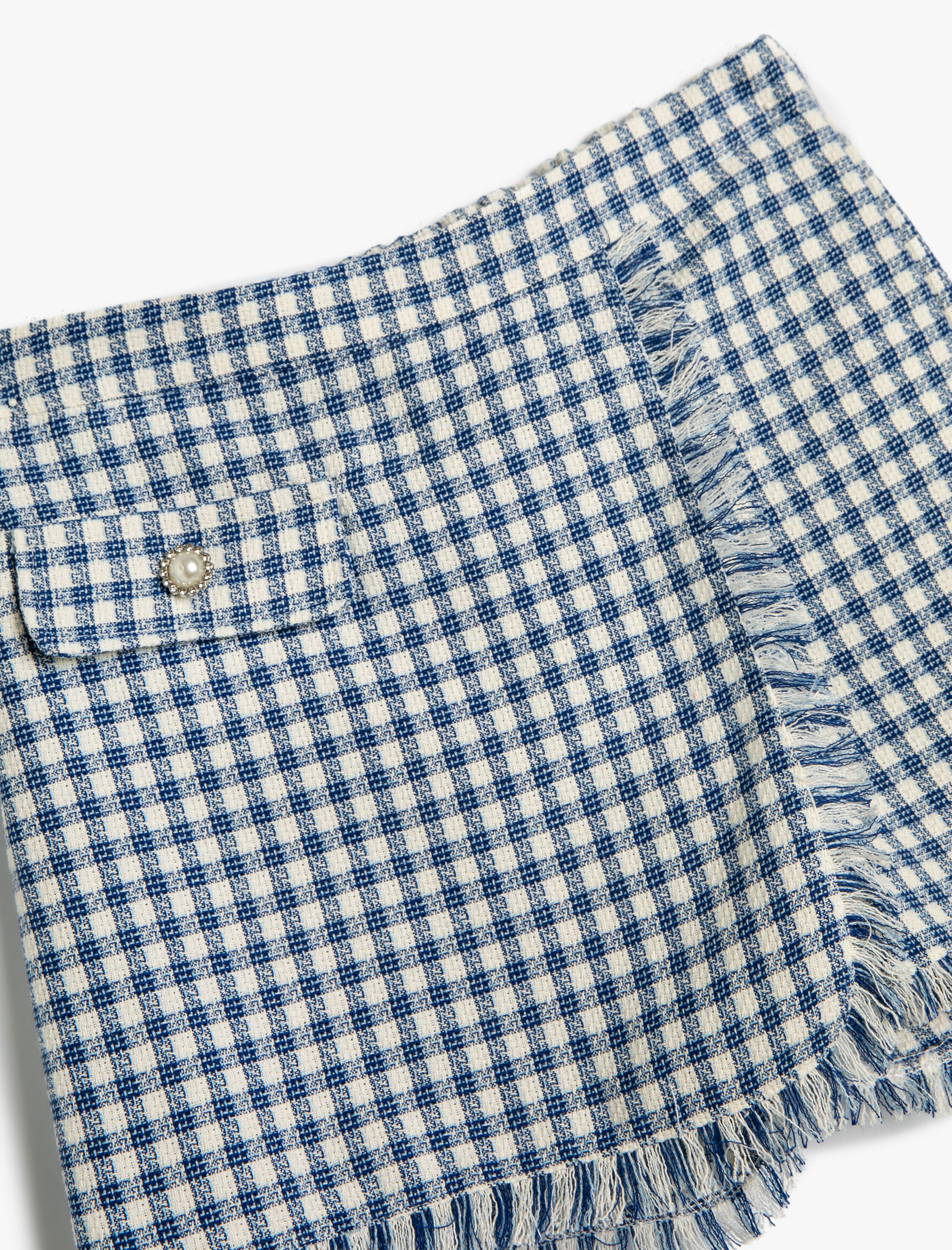  Kız Çocuk Şort Etek Tüvit Kruvaze Düğme Detaylı