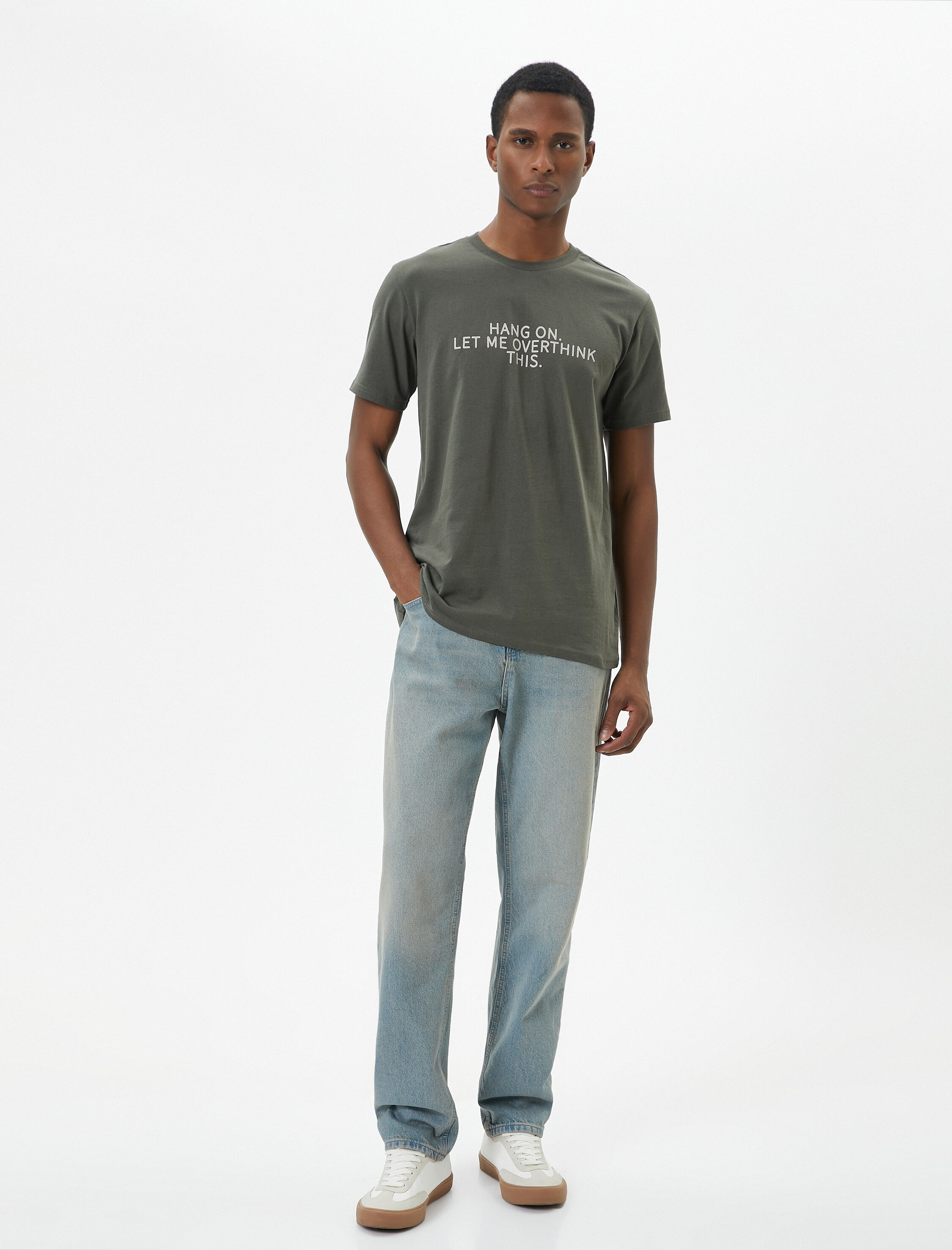   Slogan Baskılı Tişört Slim Fit Bisiklet Yaka Kısa Kollu Pamuklu