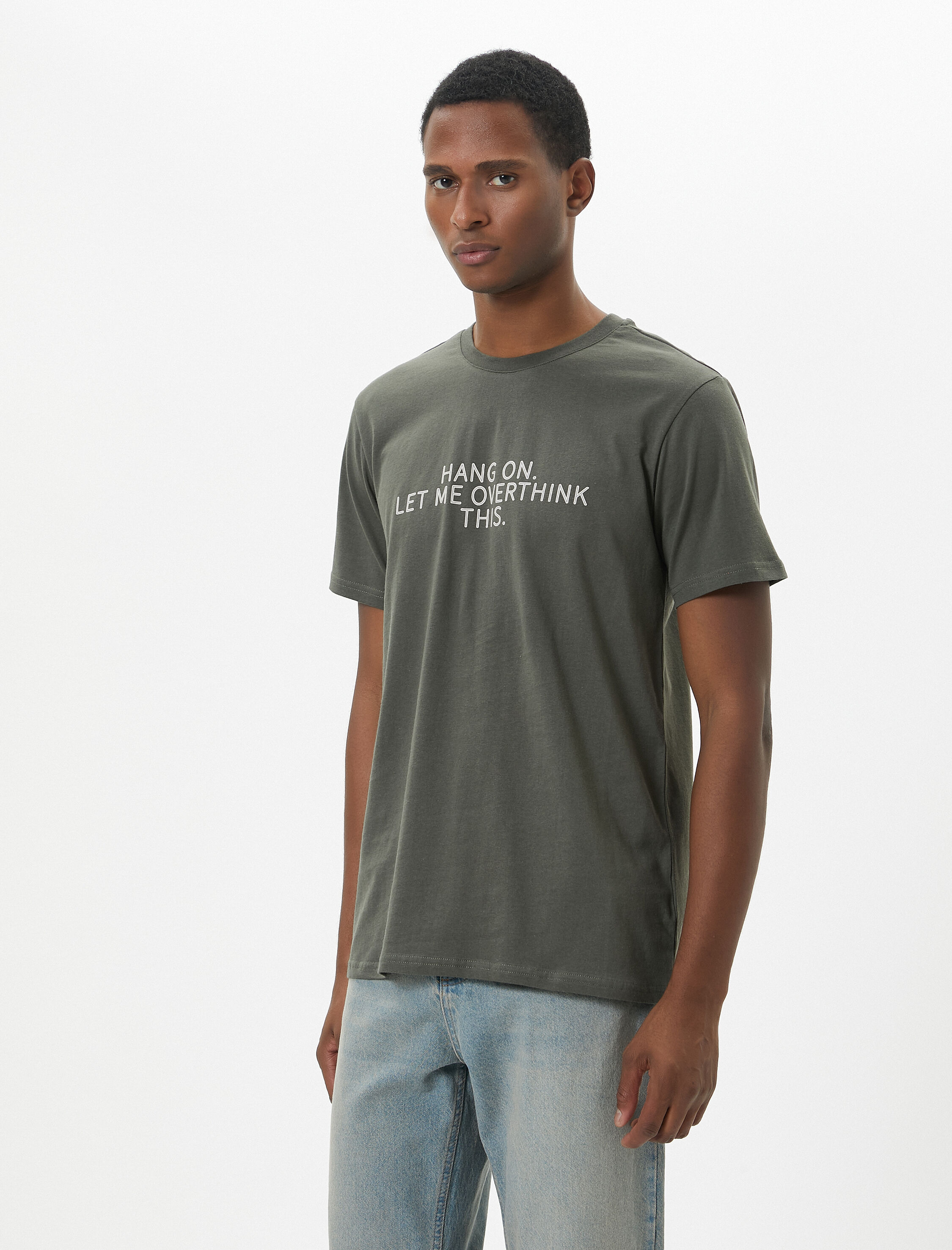   Slogan Baskılı Tişört Slim Fit Bisiklet Yaka Kısa Kollu Pamuklu