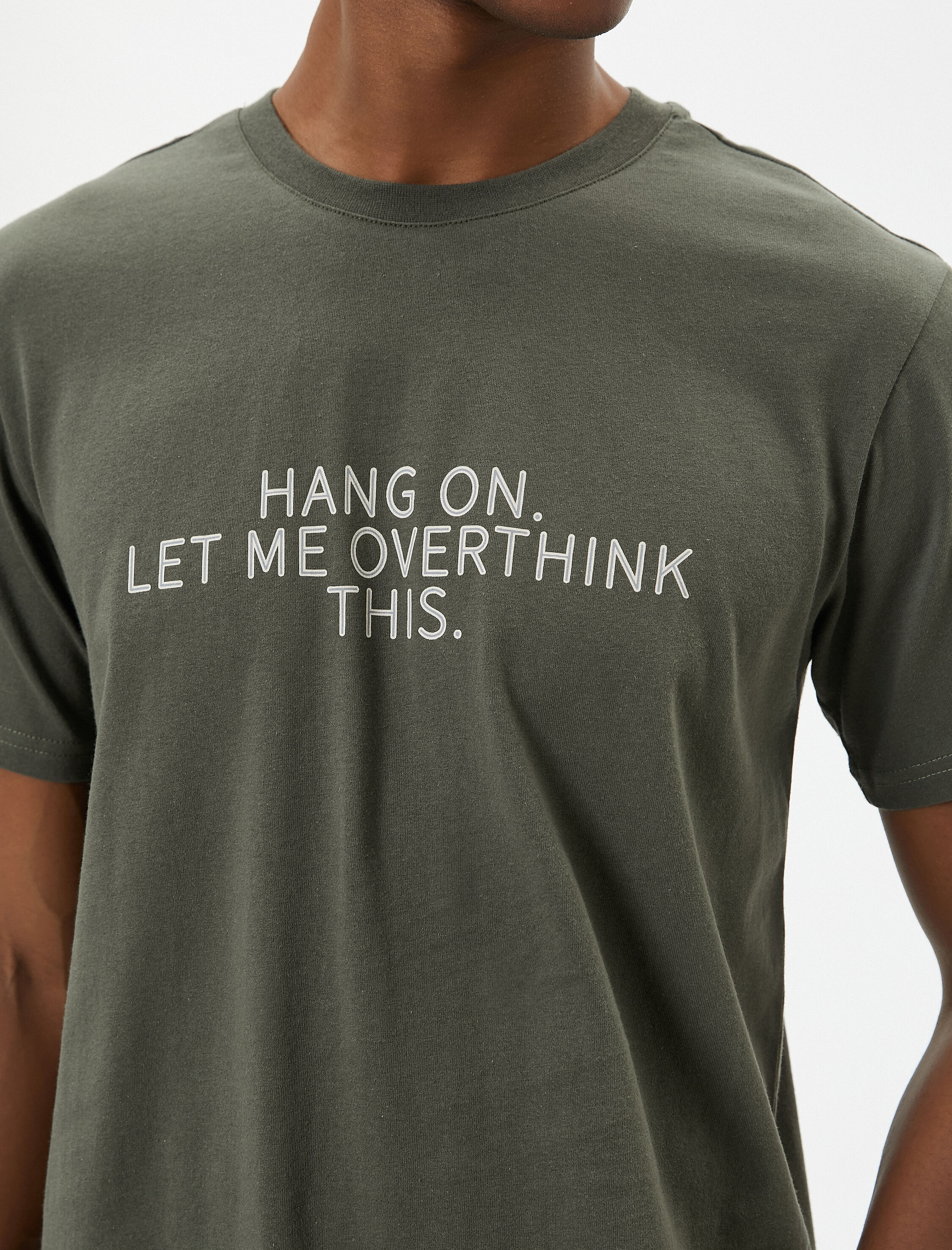   Slogan Baskılı Tişört Slim Fit Bisiklet Yaka Kısa Kollu Pamuklu