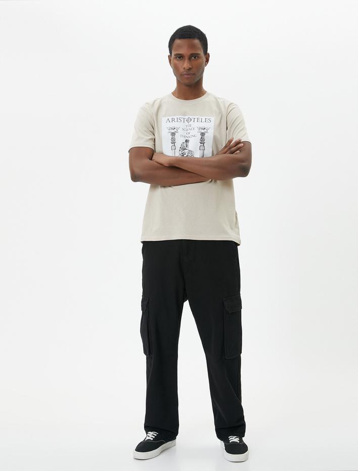  Slogan Baskılı Tişört Slim Fit Bisiklet Yaka Kısa Kollu Pamuklu