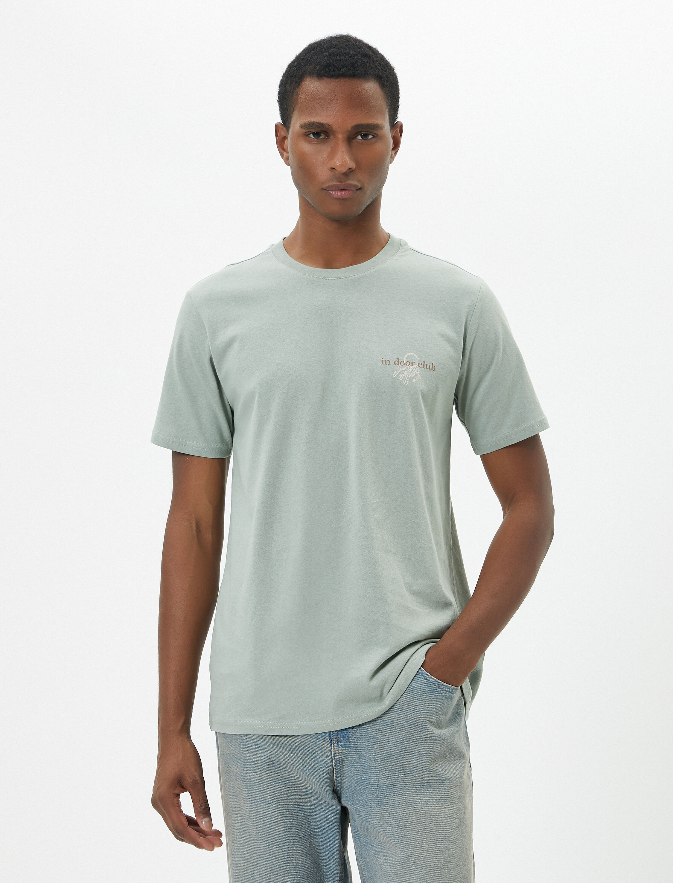   Slogan Baskılı Tişört Slim Fit Bisiklet Yaka Kısa Kollu Pamuklu