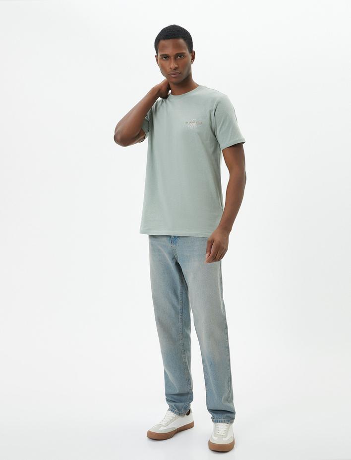  Slogan Baskılı Tişört Slim Fit Bisiklet Yaka Kısa Kollu Pamuklu