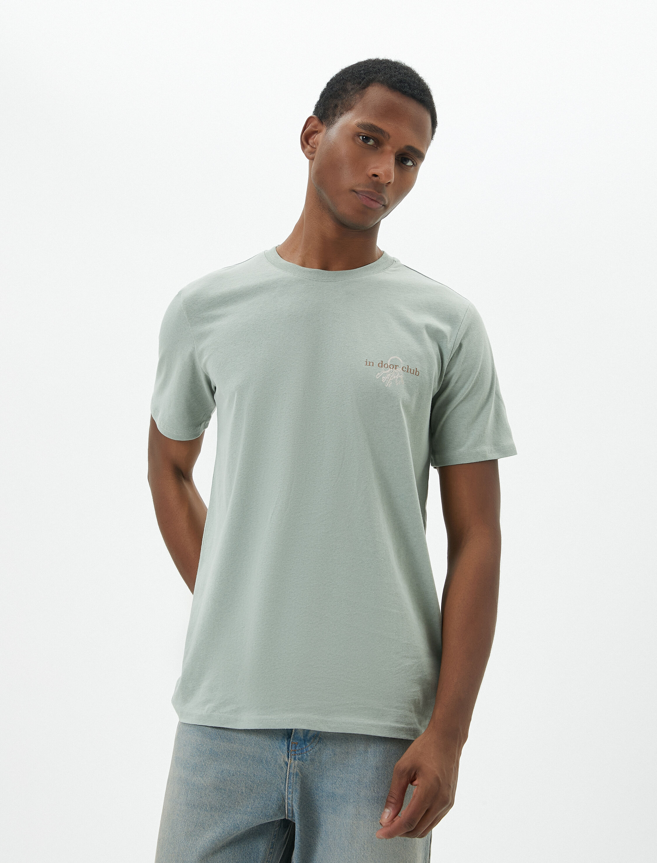   Slogan Baskılı Tişört Slim Fit Bisiklet Yaka Kısa Kollu Pamuklu