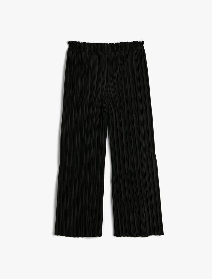 Kız Çocuk Bol Paça Pantolon Beli Lastikli Dokulu