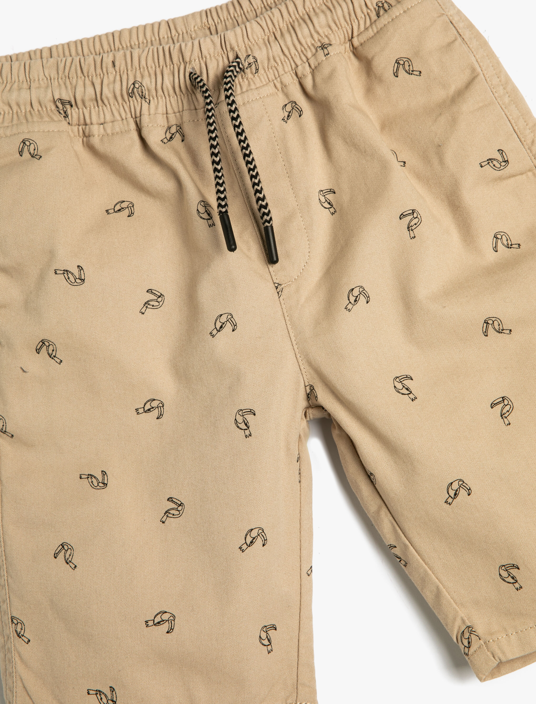  Erkek Çocuk Chino Şort Papağan Desenli Beli Bağlamalı Cepli Pamuklu