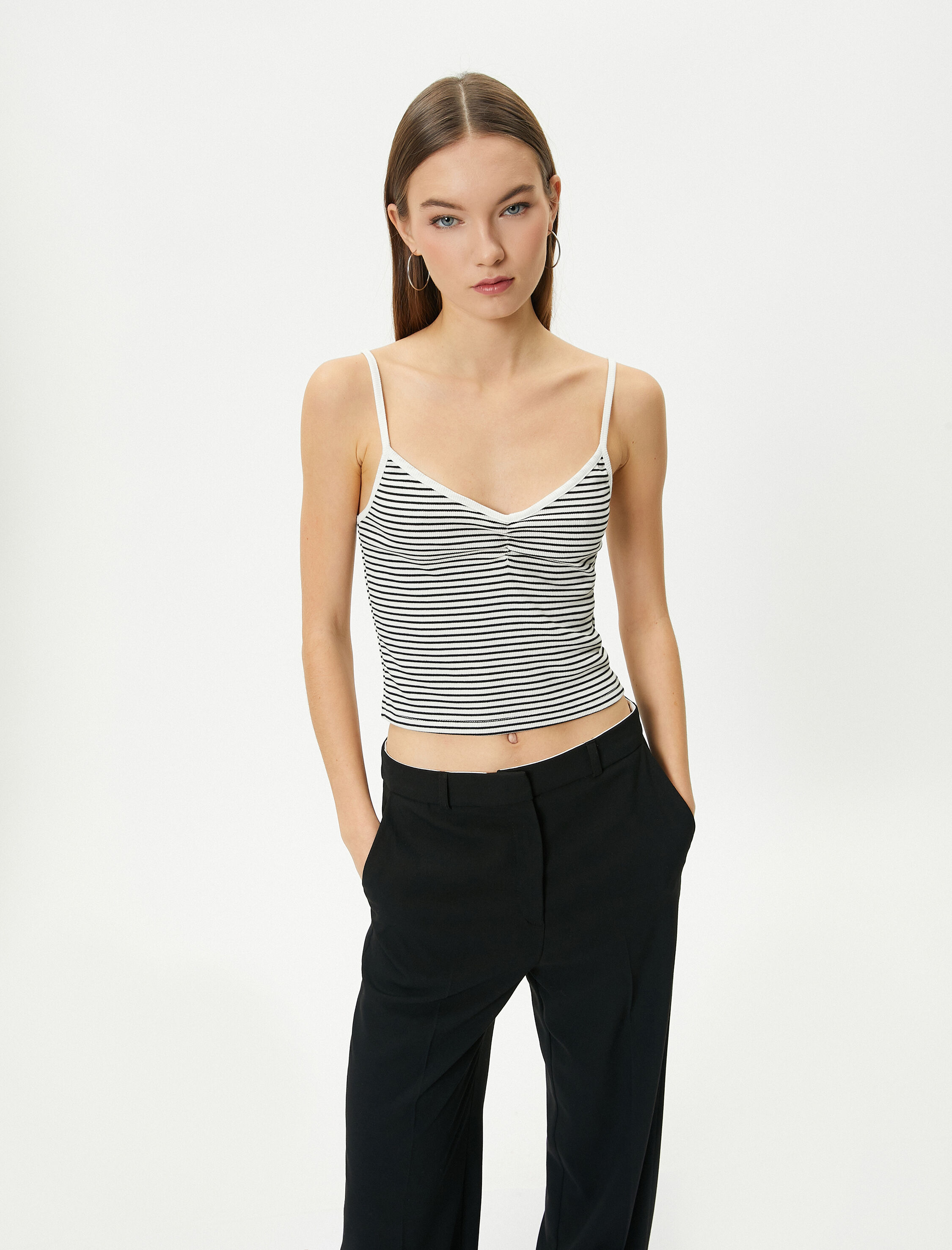   İnce Askılı Atlet Ribanalı Drape Detaylı Viskoz Karışımlı