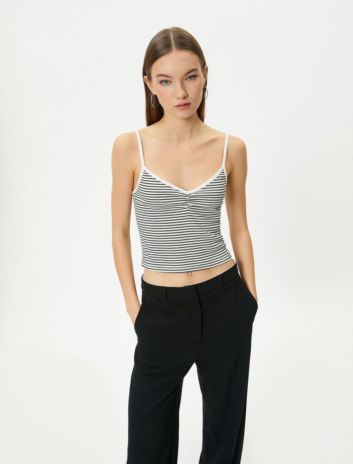  İnce Askılı Atlet Ribanalı Drape Detaylı Viskoz Karışımlı