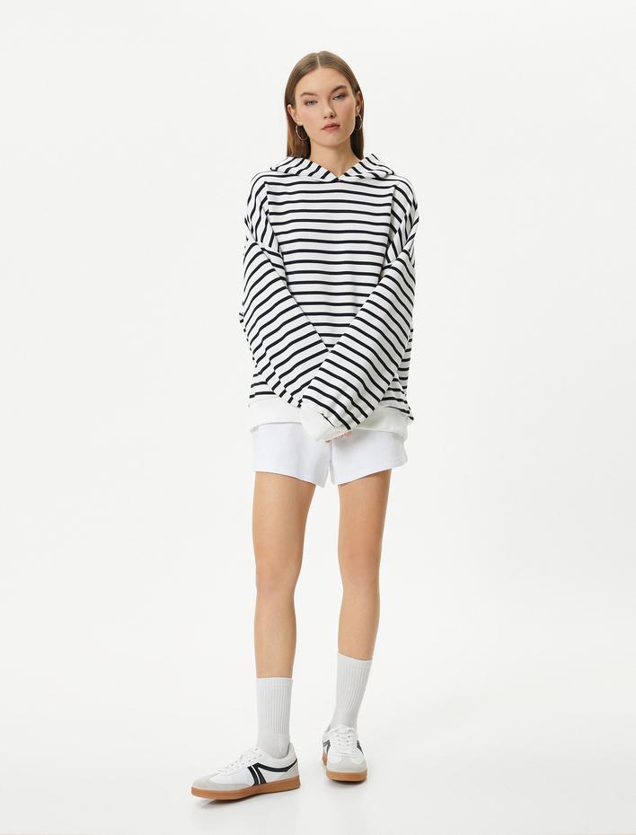  Şardonlu Kapşonlu Sweatshirt Uzun Balon Kol Rahat Kalıp