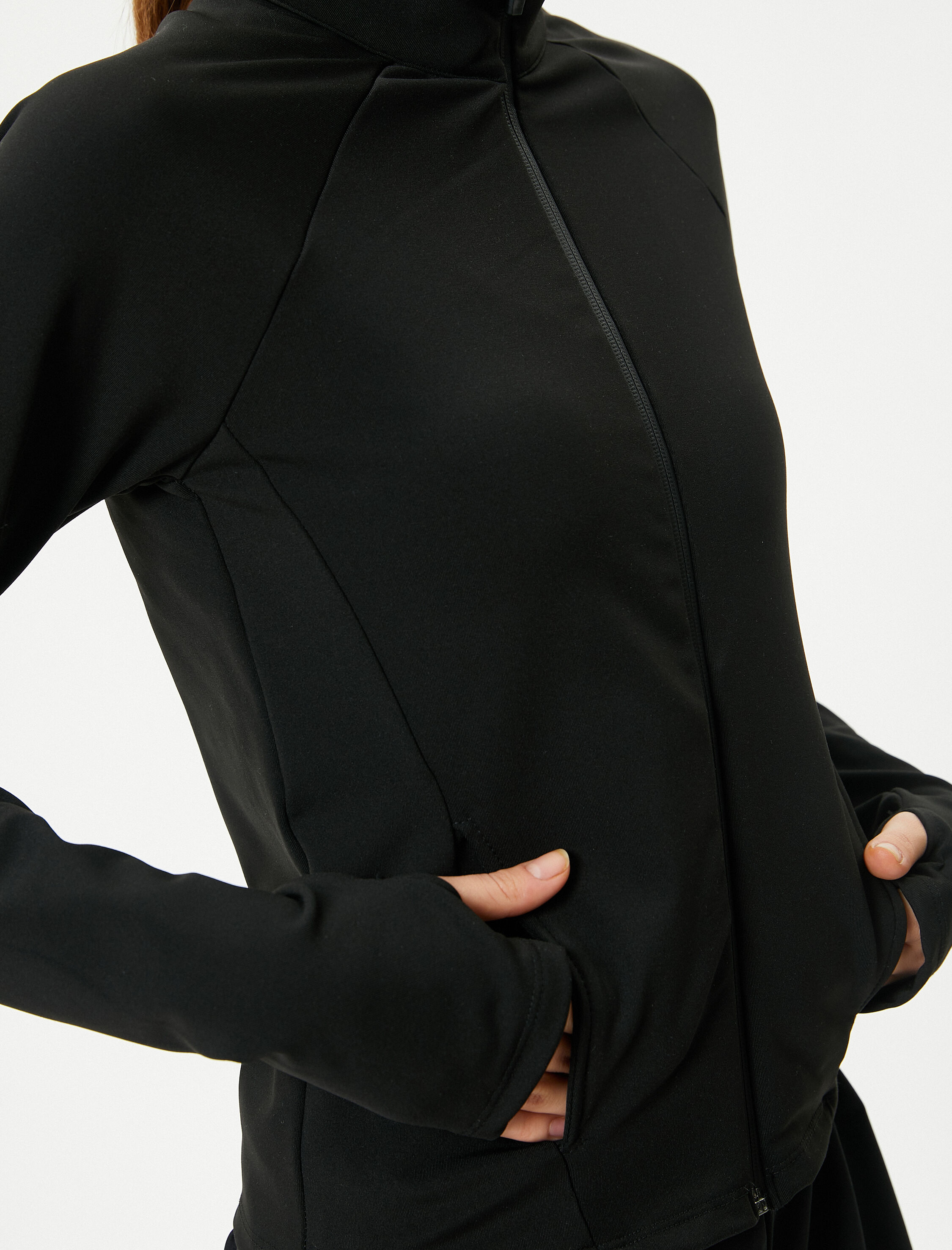   Spor Ceket Fermuarlı Dik Yaka Cepli Uzun Kollu