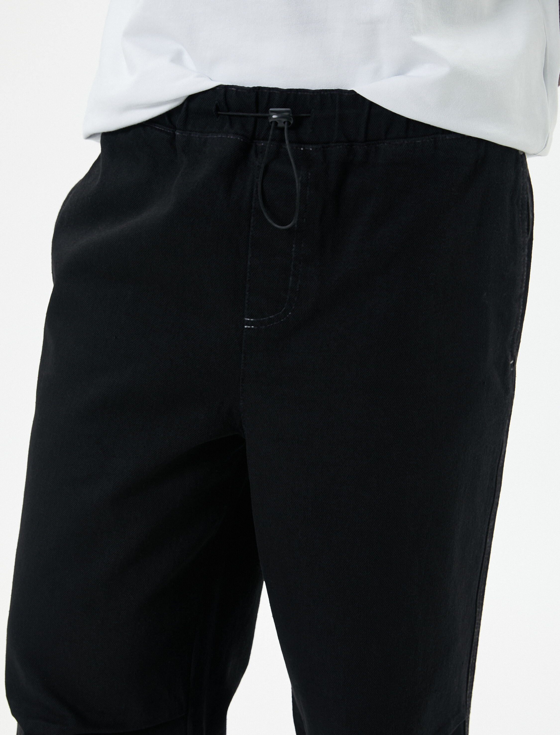   Paraşüt Kot Pantolon Beli Lastikli Stoperli Dikiş Detaylı Cepli