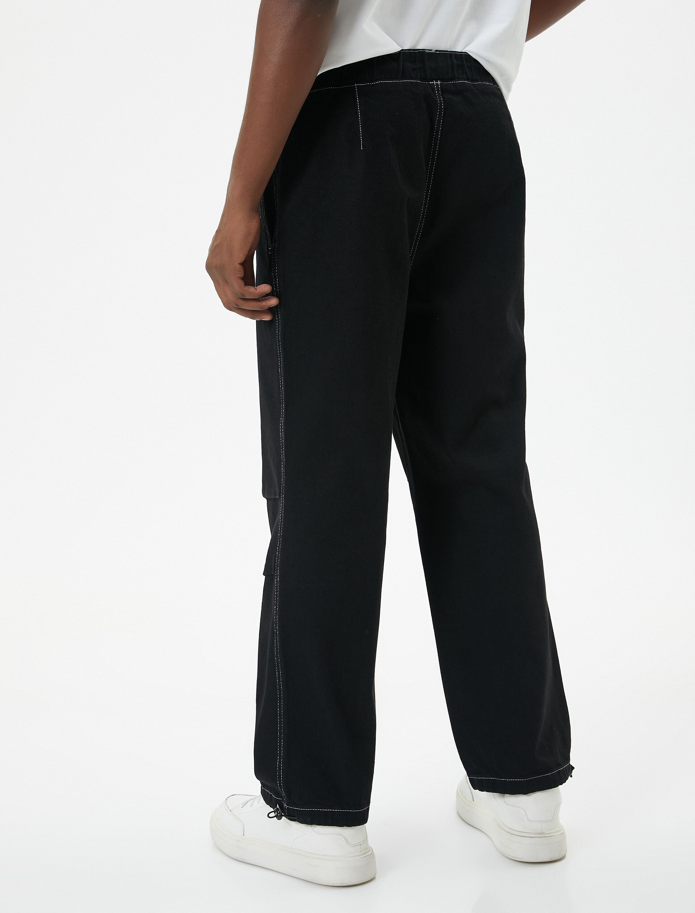   Paraşüt Kot Pantolon Beli Lastikli Stoperli Dikiş Detaylı Cepli