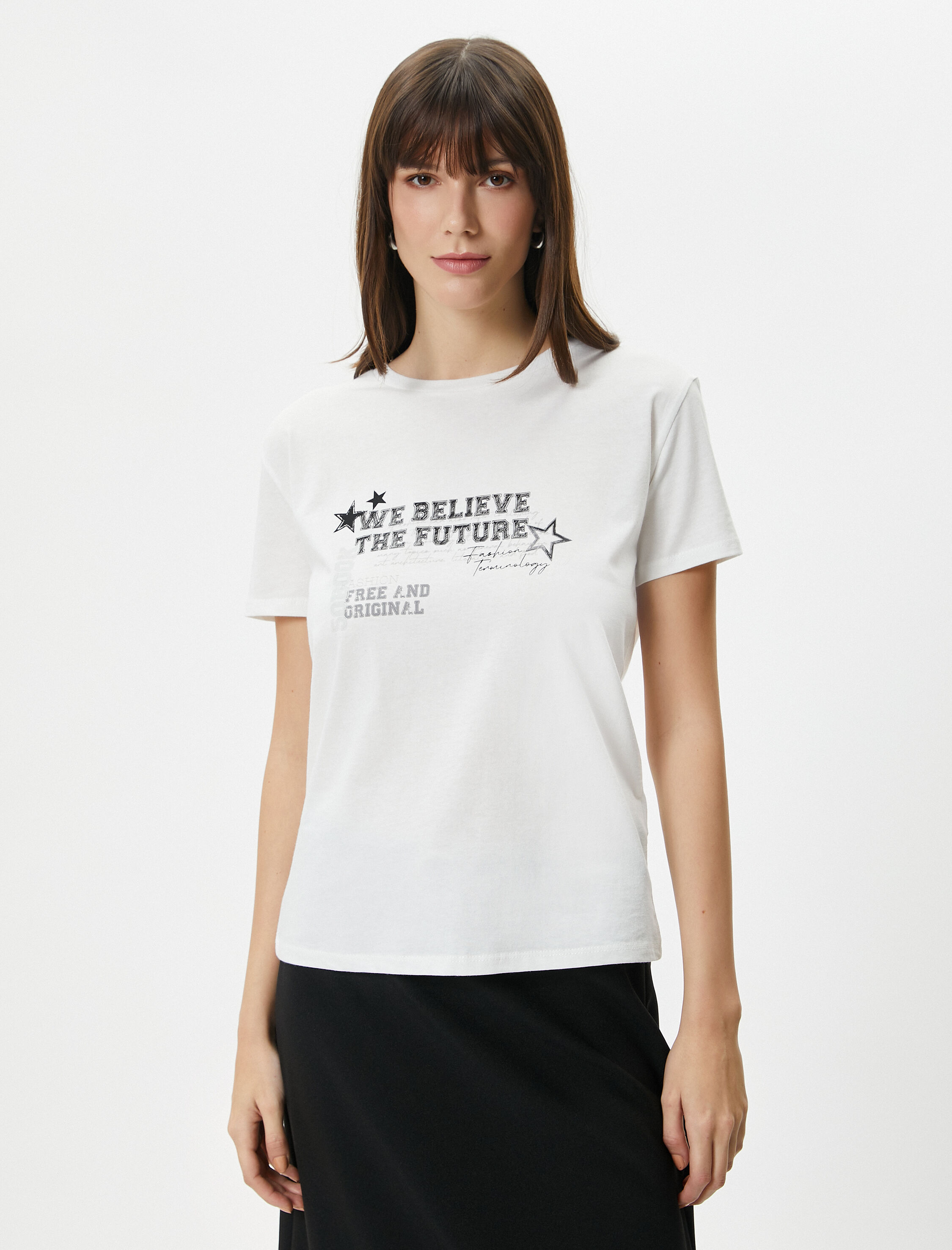   Baskılı Tişört Uzun Kollu Bisiklet Yaka Pamuklu