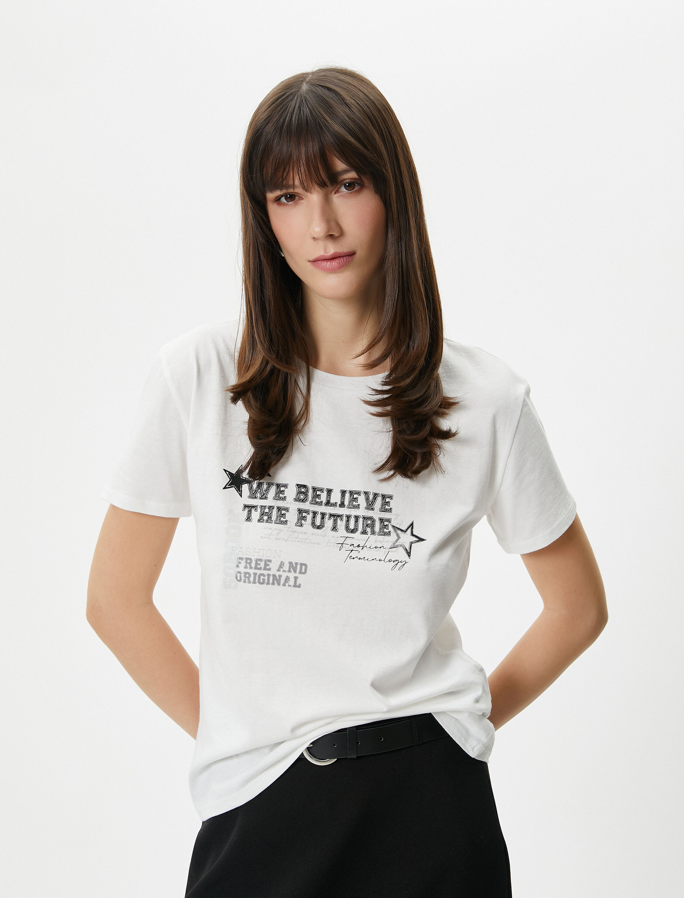   Baskılı Tişört Uzun Kollu Bisiklet Yaka Pamuklu