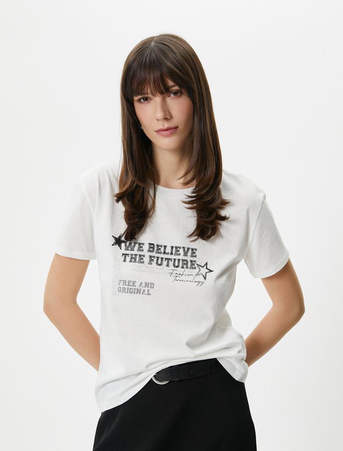  Baskılı Tişört Uzun Kollu Bisiklet Yaka Pamuklu