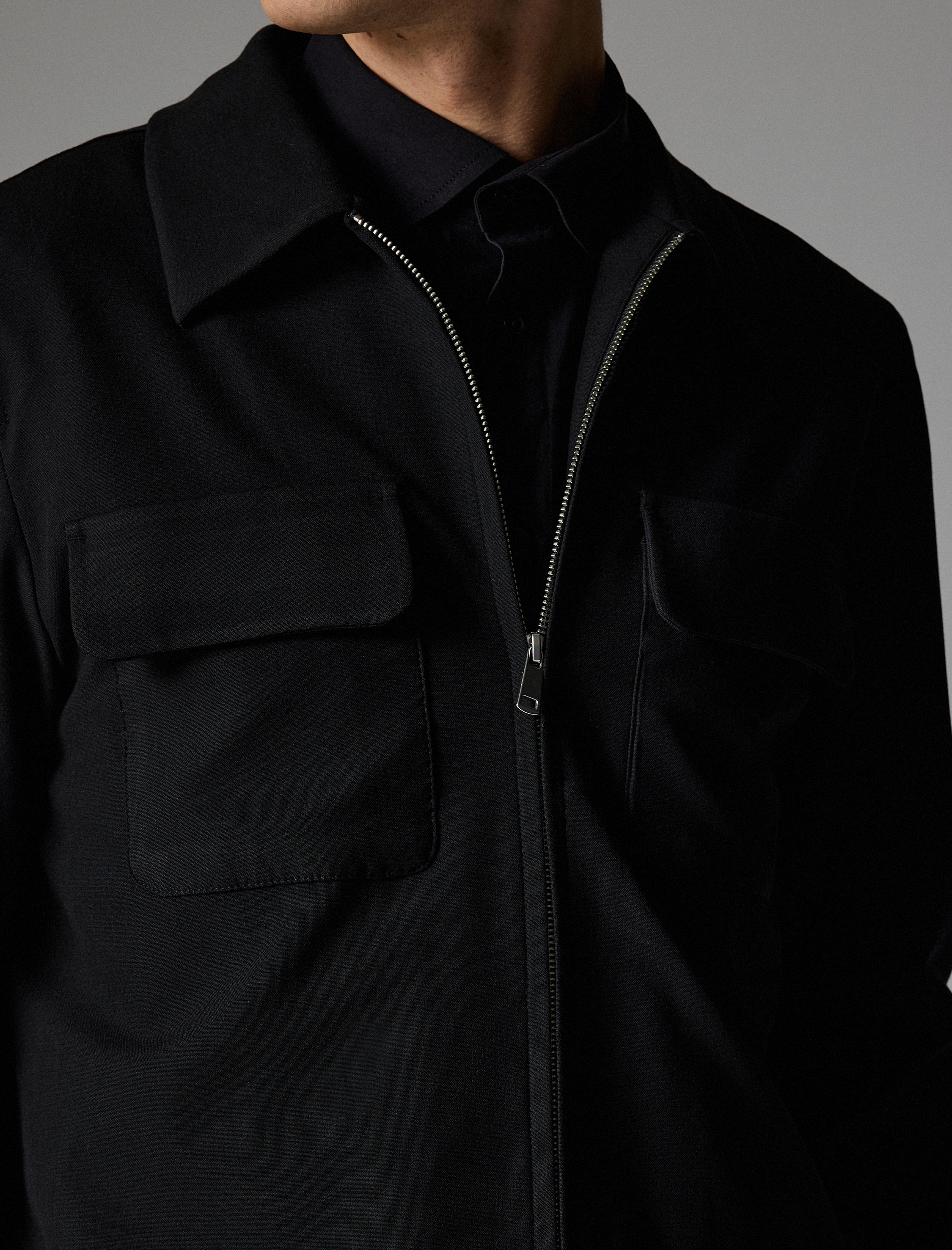   Polo Yaka Ceket Fermuarlı Cep Detaylı Slim Fit