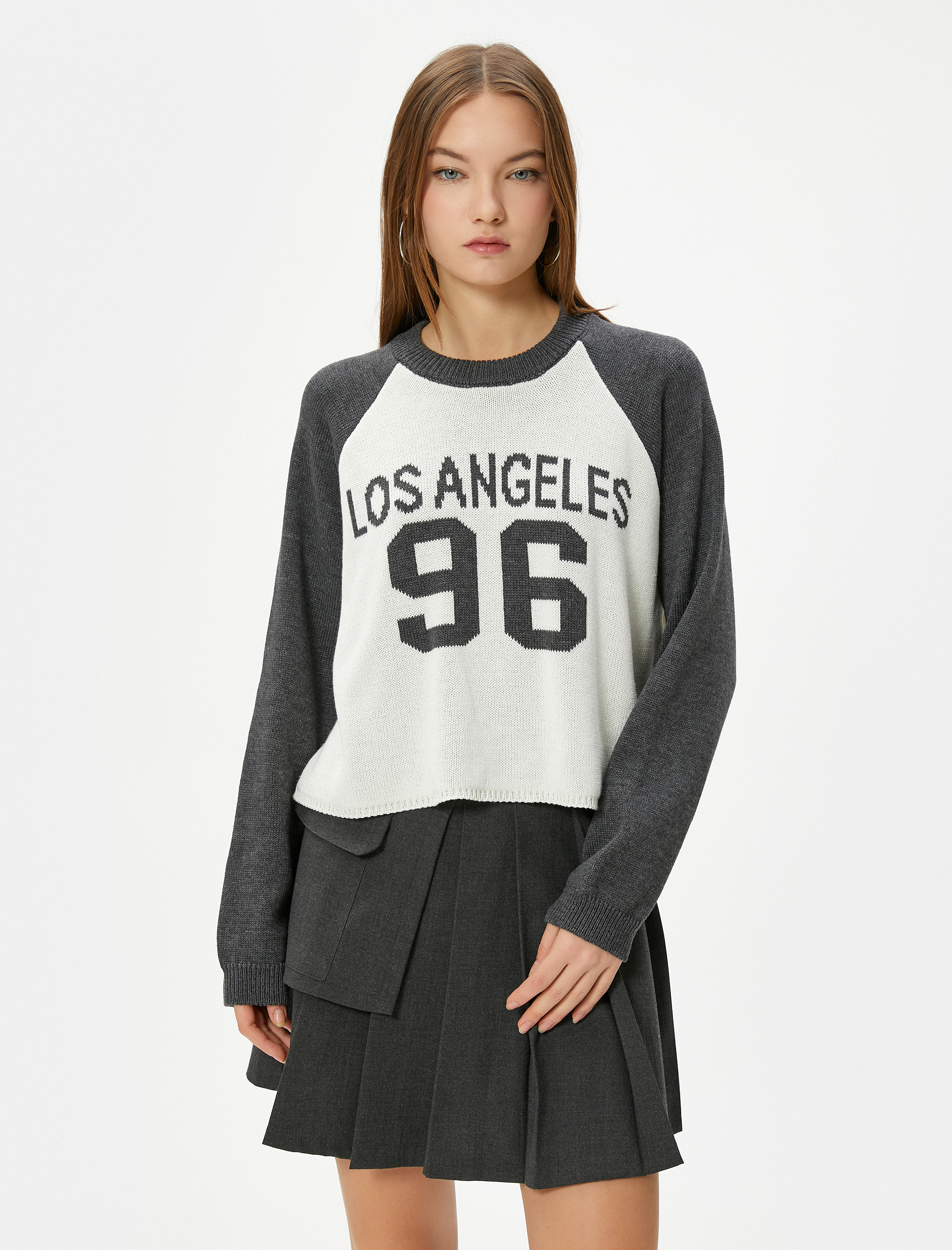   Kolej Triko Kazak Renk Kontrastlı Uzun Kollu Bisiklet Yaka