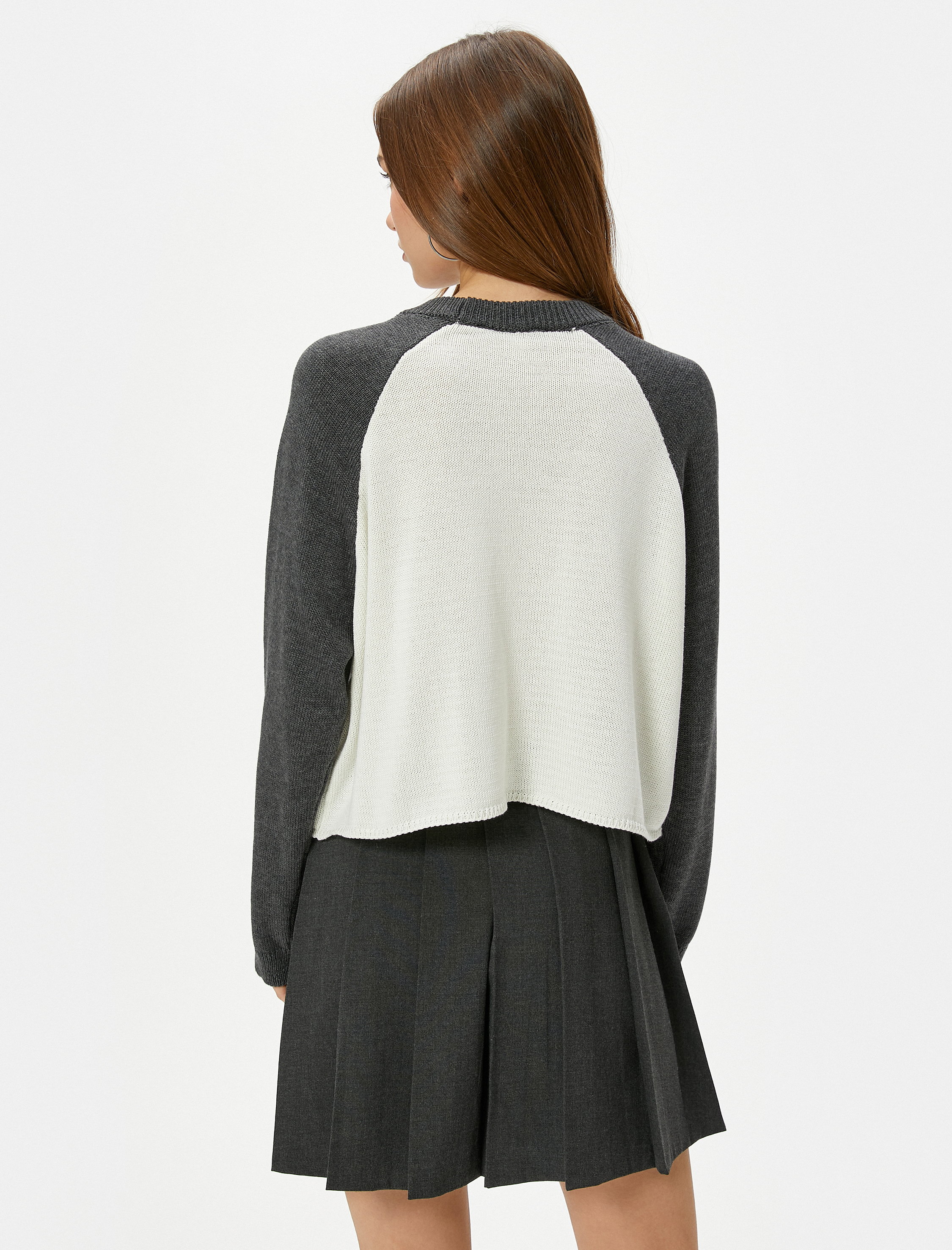   Kolej Triko Kazak Renk Kontrastlı Uzun Kollu Bisiklet Yaka