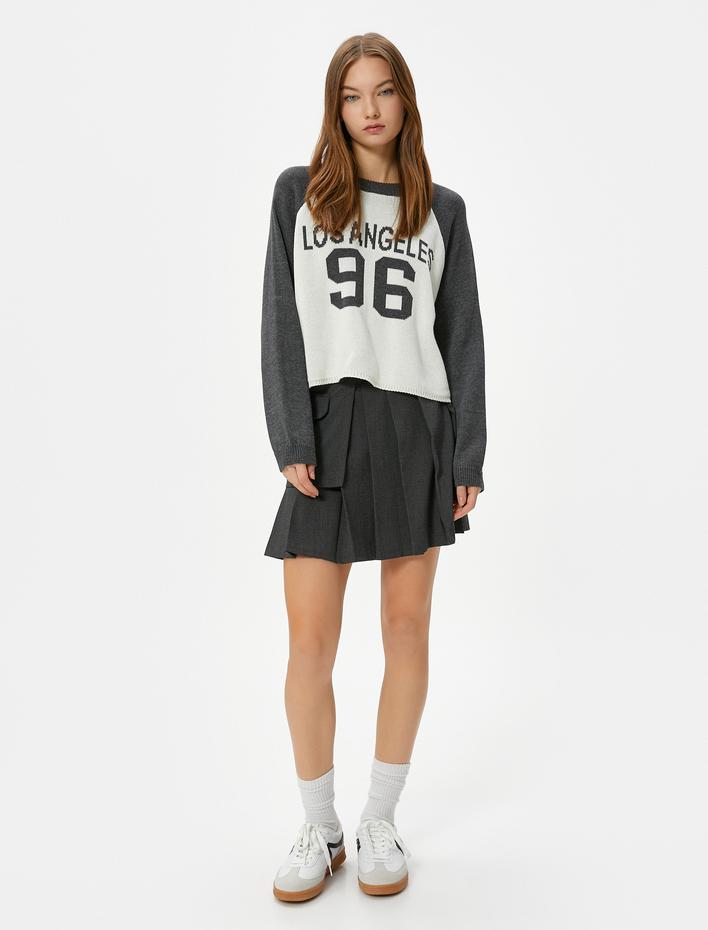  Kolej Triko Kazak Renk Kontrastlı Uzun Kollu Bisiklet Yaka