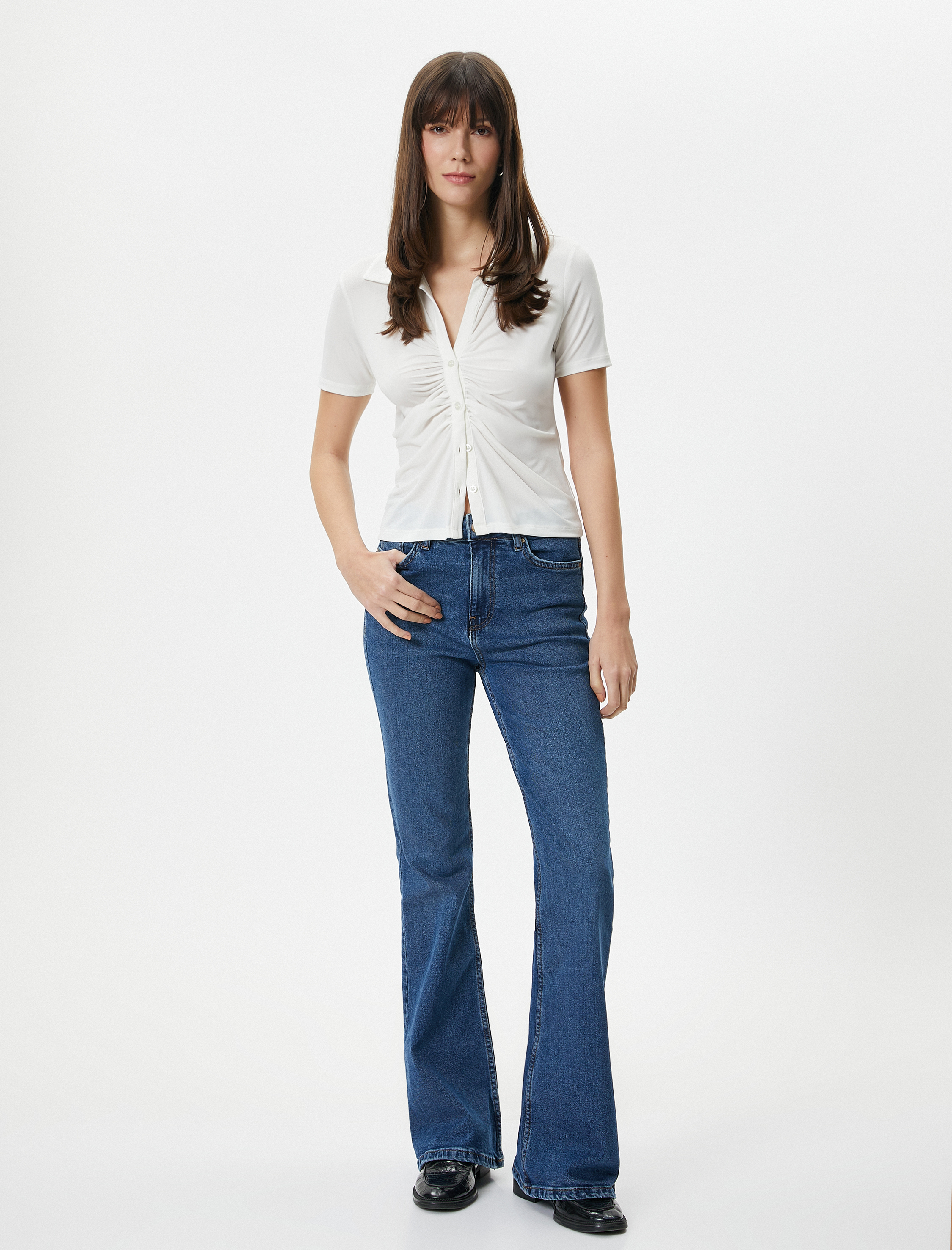   Kısa Kollu Gömlek Drapeli Düğmeli