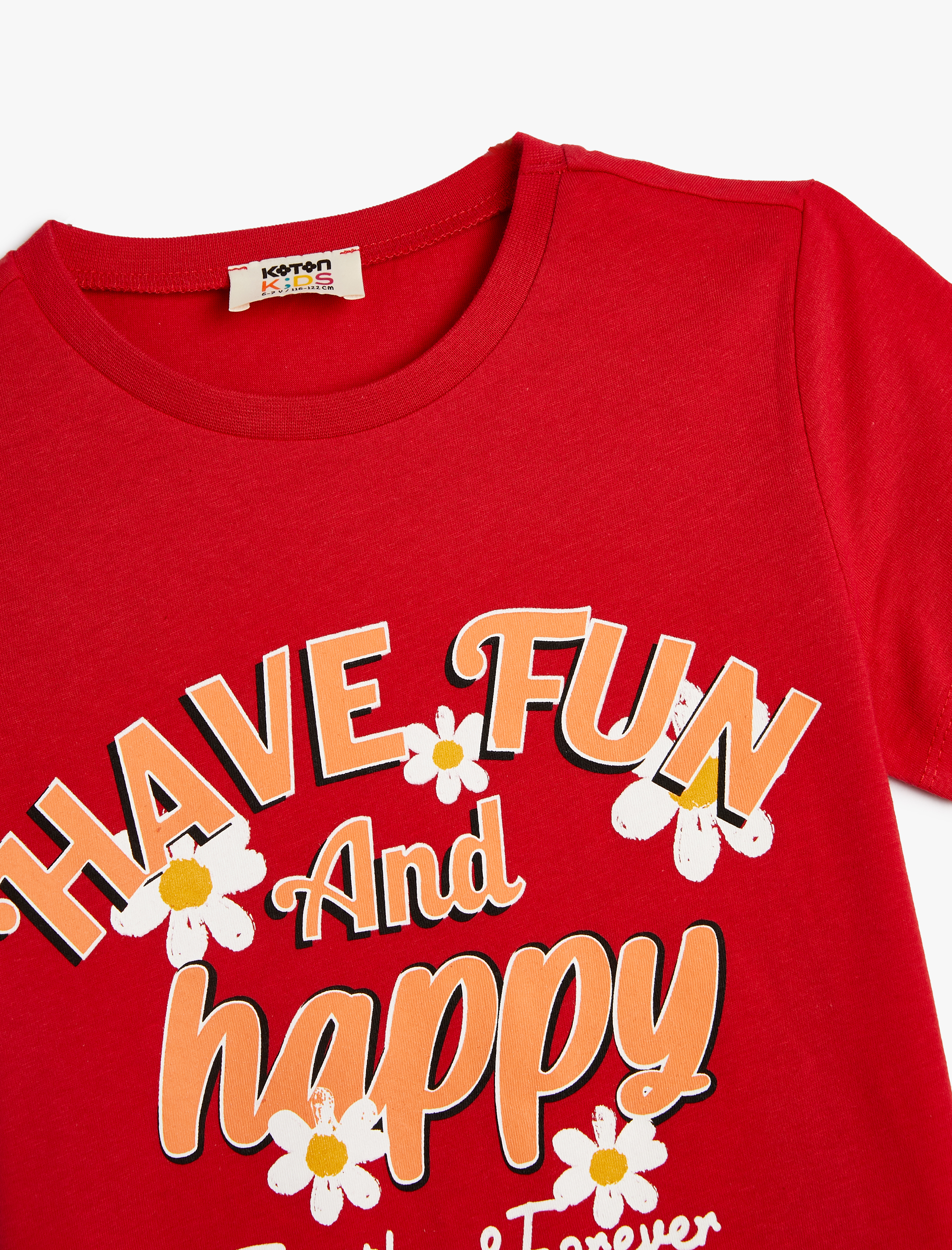  Kız Çocuk Tişört Slogan Baskılı Kısa Kollu Bisiklet Yaka Pamuklu