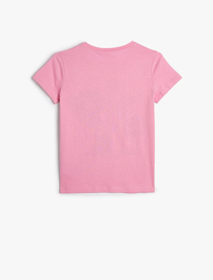 Kız Çocuk Tişört Çiçek Baskılı Kısa Kollu Bisiklet Yaka Pamuklu