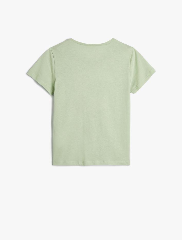 Kız Çocuk Papağanlı Tişört Pullu Payetli Kısa Kollu Pamuklu