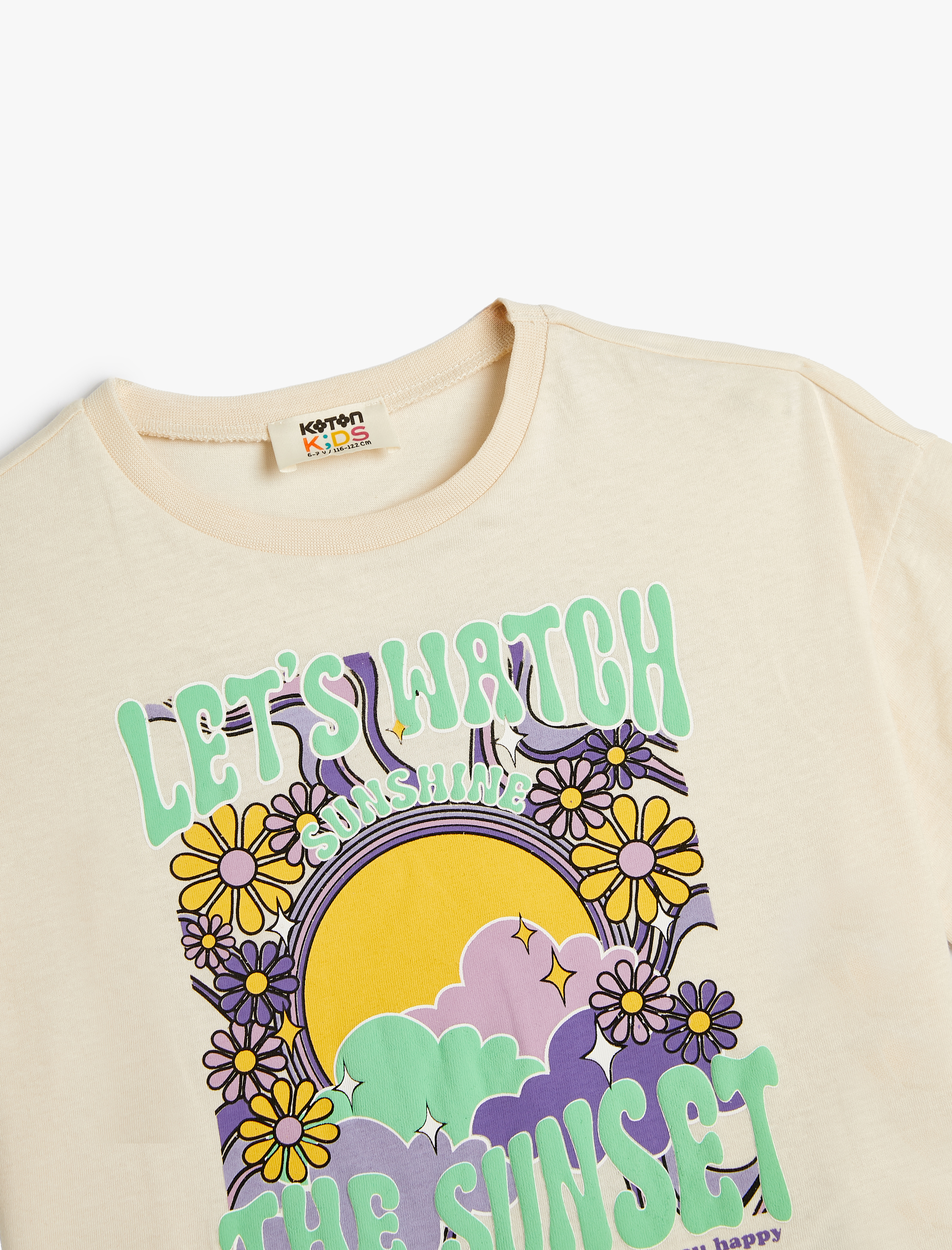 Kız Çocuk Tişört Çiçek Baskılı Kısa Kollu Bisiklet Yaka Pamuklu