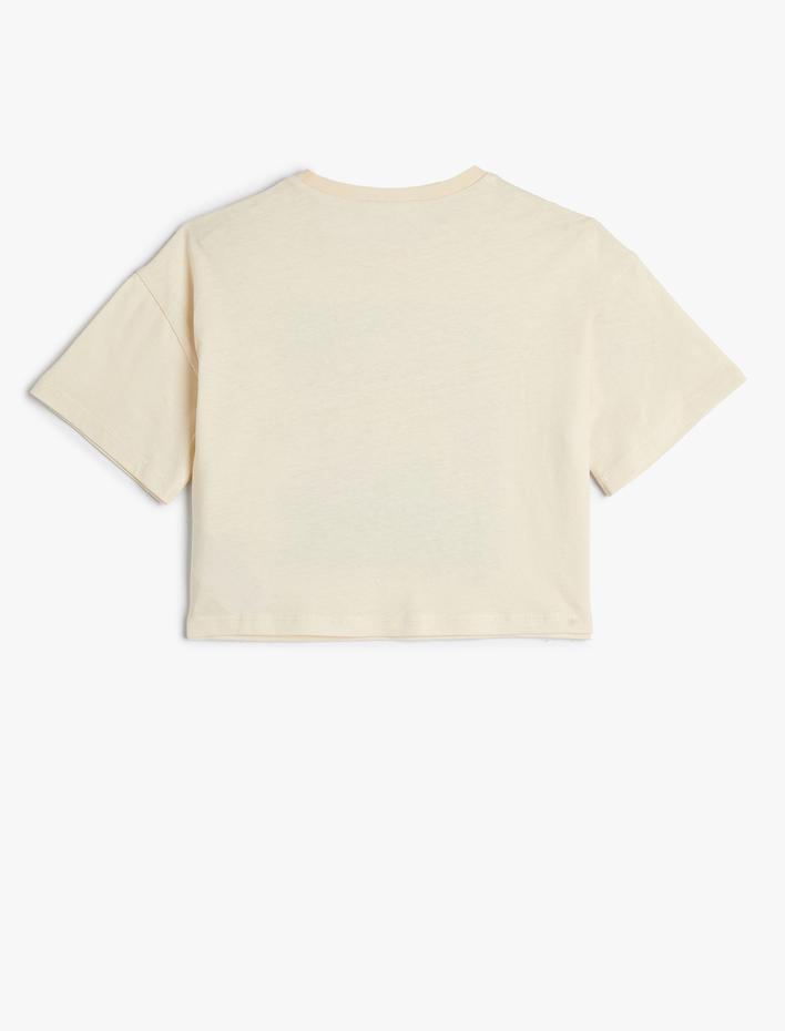 Kız Çocuk Tişört Çiçek Baskılı Kısa Kollu Bisiklet Yaka Pamuklu