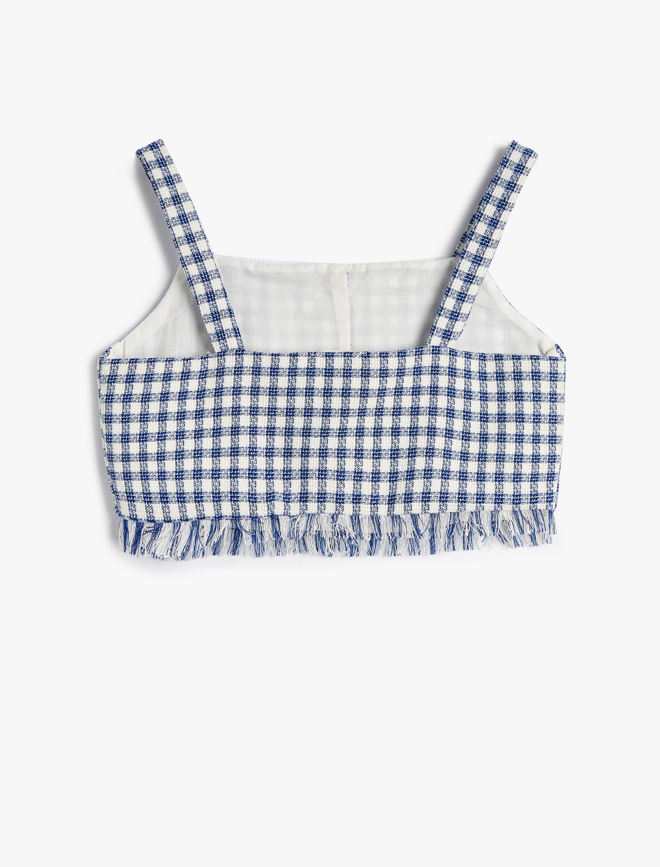  Kız Çocuk Crop Bluz Askılı Tüvit Çiçek Düğme Detaylı