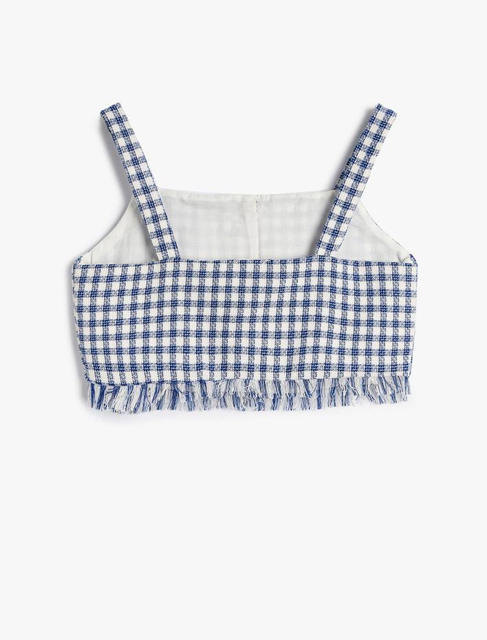 Kız Çocuk Crop Bluz Askılı Tüvit Çiçek Düğme Detaylı