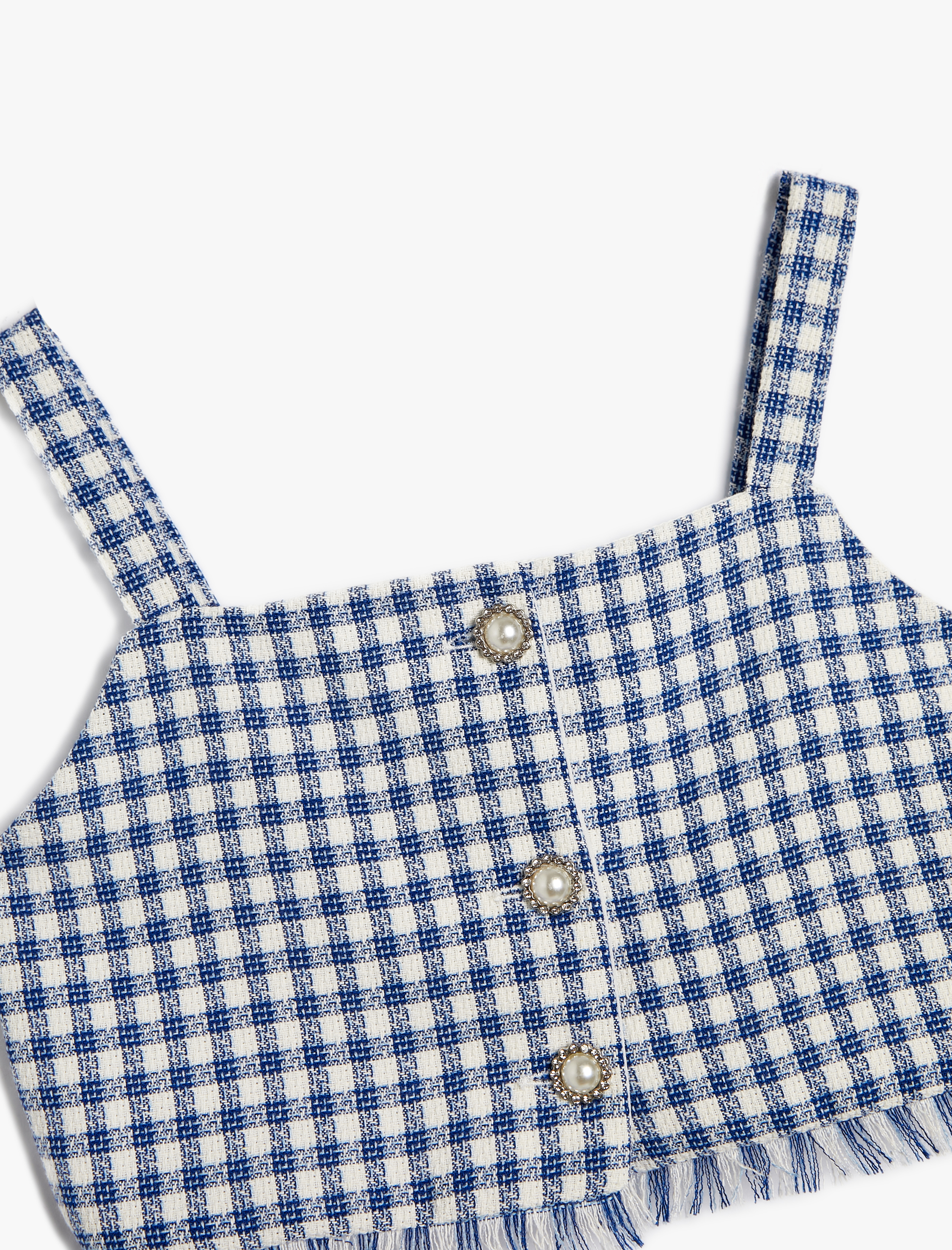  Kız Çocuk Crop Bluz Askılı Tüvit Çiçek Düğme Detaylı