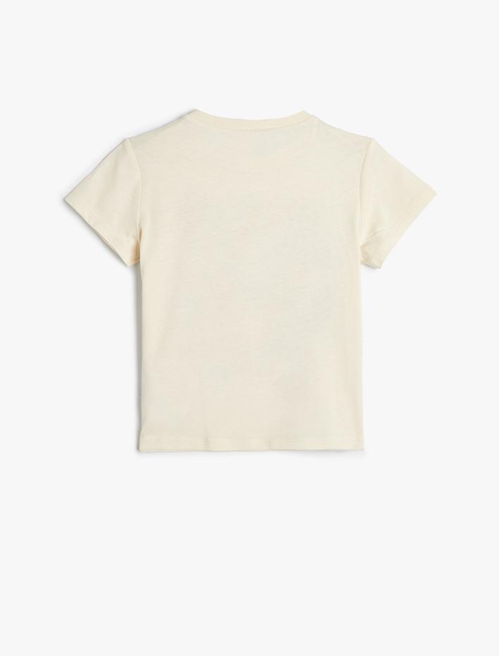 Kız Çocuk Tişört Kısa Kollu Bisiklet Yaka Kelebek Baskılı Pamuklu