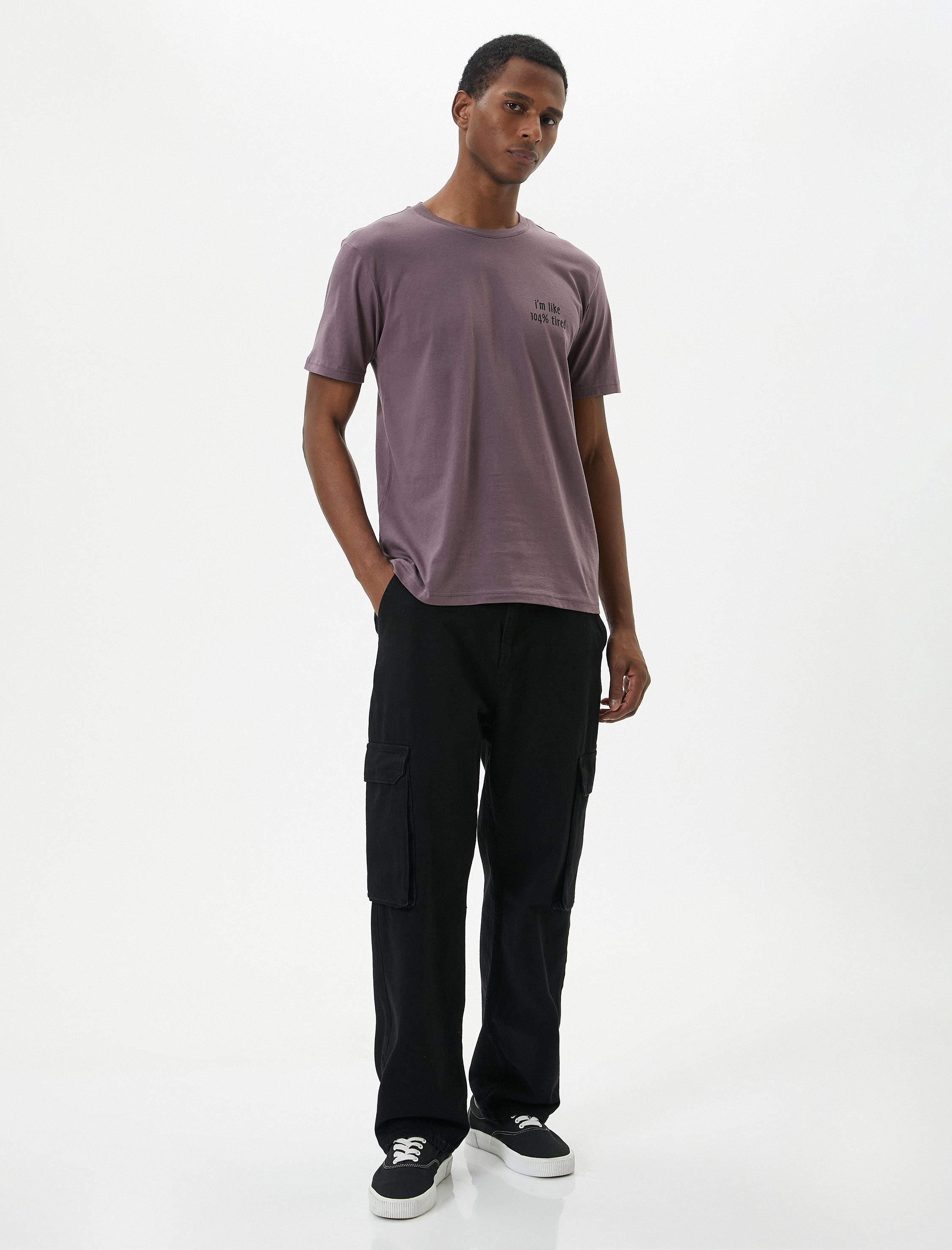   Slogan Baskılı Tişört Slim Fit Bisiklet Yaka Kısa Kollu