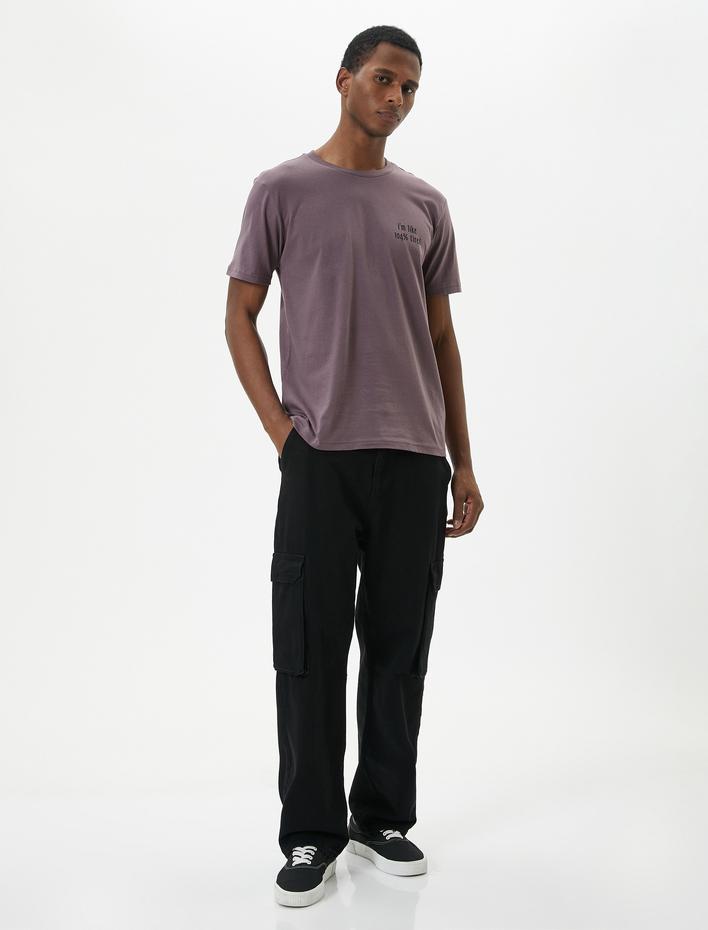  Slogan Baskılı Tişört Slim Fit Bisiklet Yaka Kısa Kollu