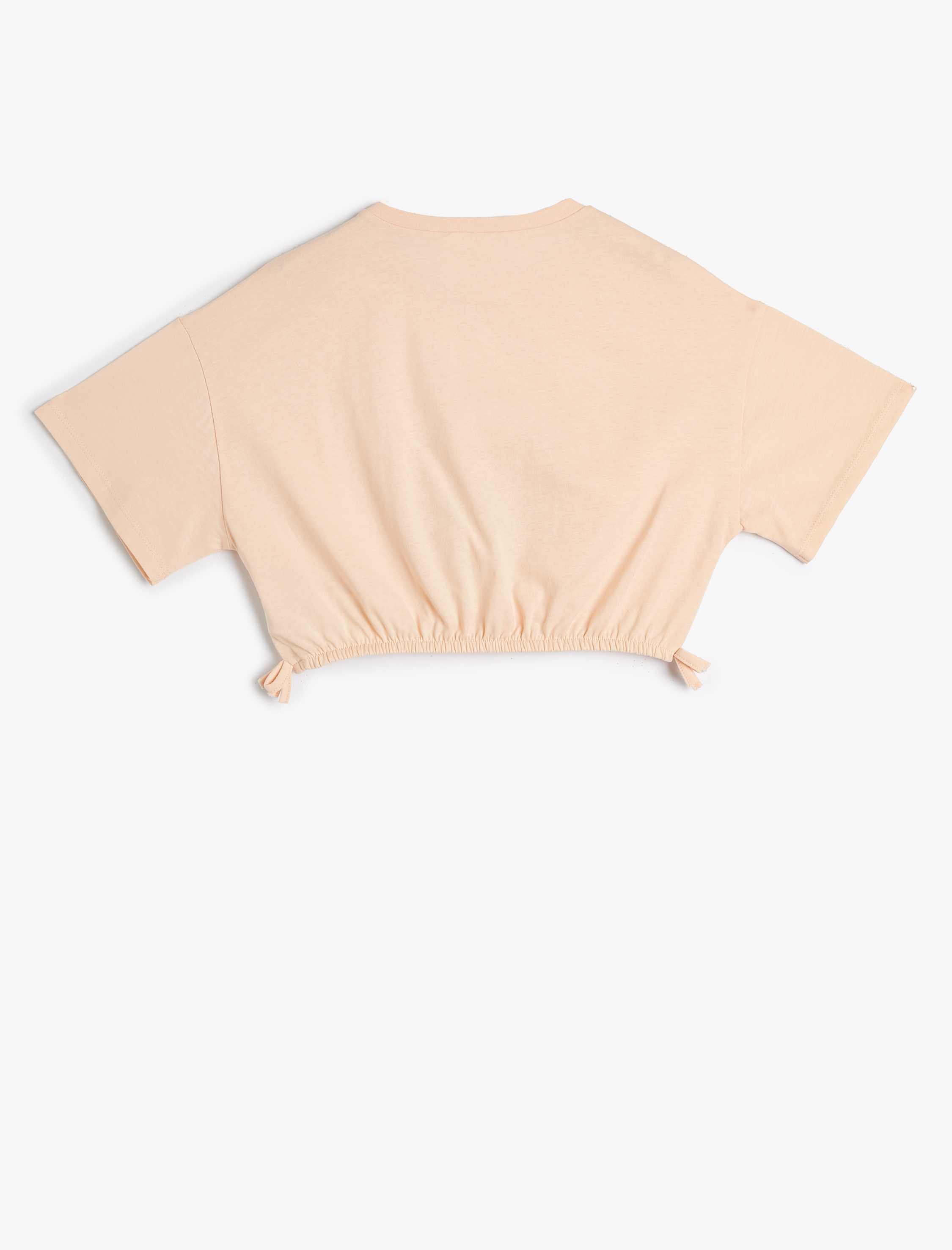  Kız Çocuk Crop Tişört Tropik Baskılı Beli Lastikli Kısa Kollu Pamuklu