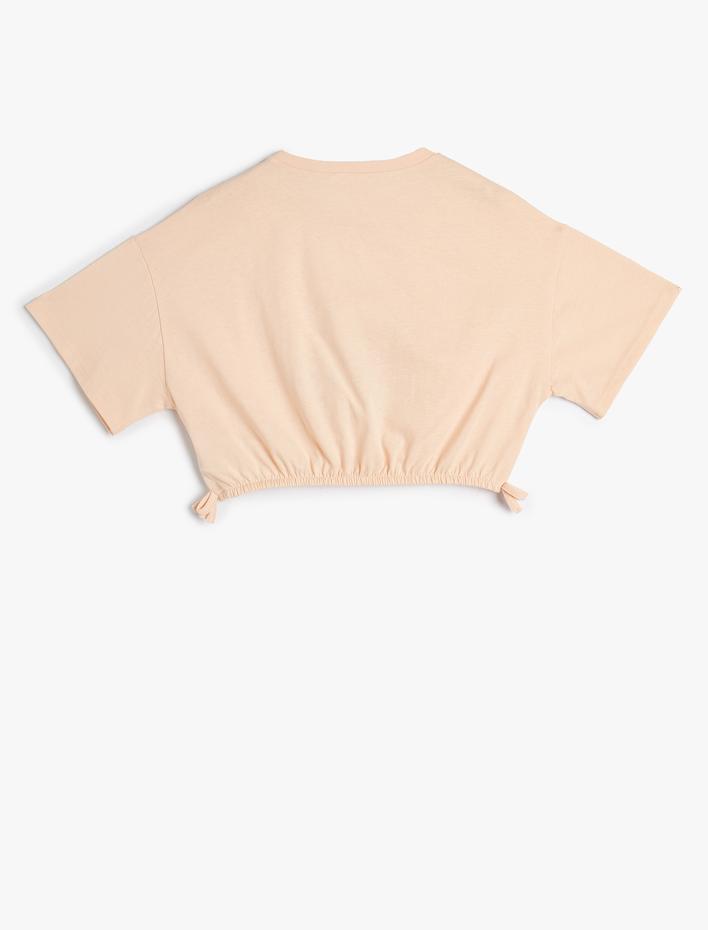 Kız Çocuk Crop Tişört Tropik Baskılı Beli Lastikli Kısa Kollu Pamuklu