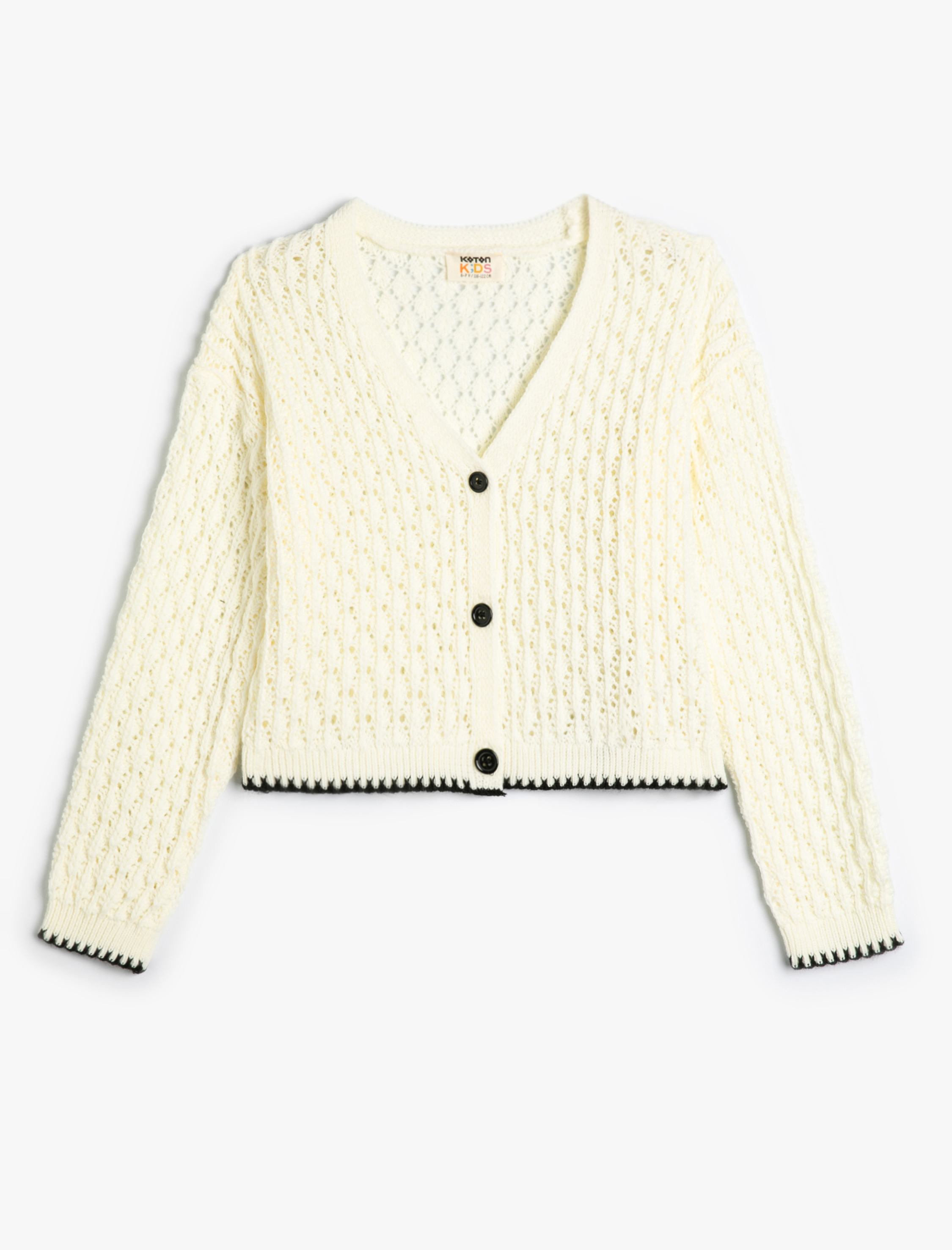  Kız Çocuk Crop Hırka Ajurlu V yaka Uzun Kollu