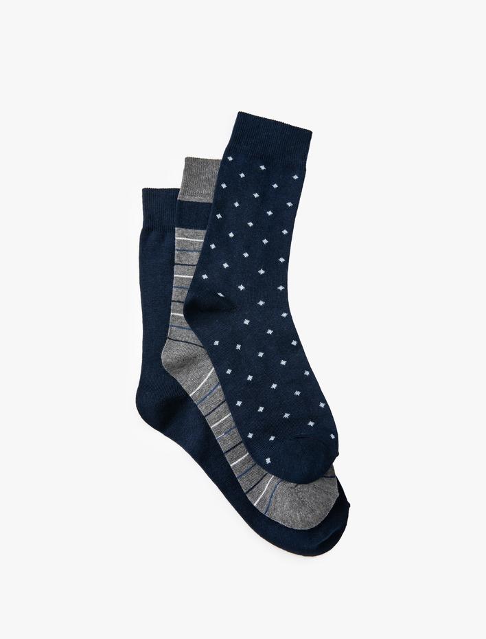 Erkek 3'lü Soket Çorap Seti Geometrik Desenli Çok Renkli