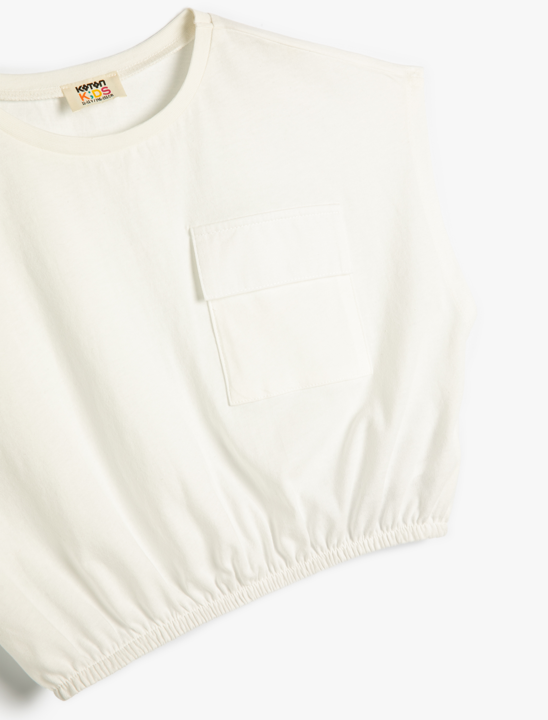  Kız Çocuk Crop Tişört Cep Detaylı Beli Lastikli Kolsuz Pamuklu