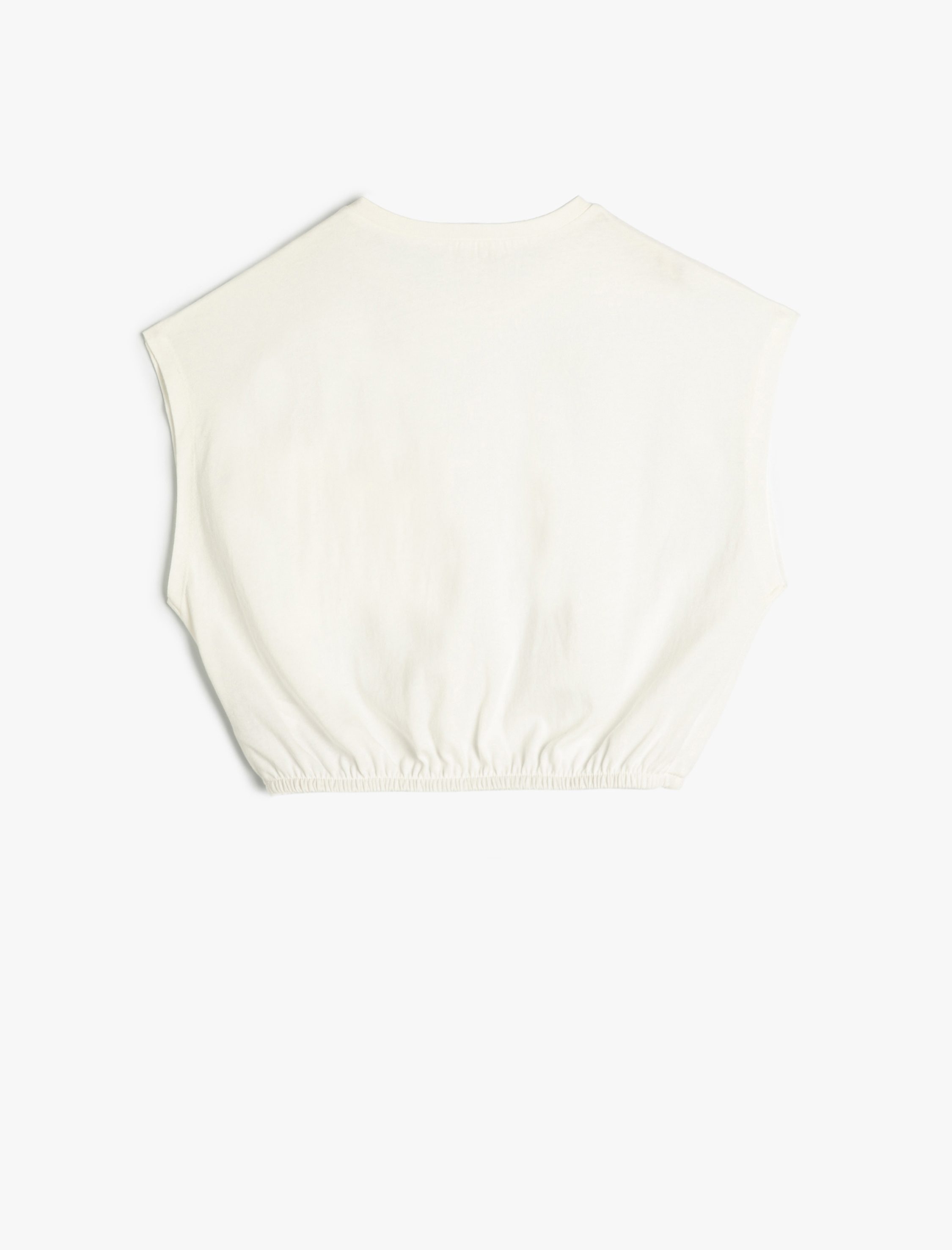  Kız Çocuk Crop Tişört Cep Detaylı Beli Lastikli Kolsuz Pamuklu