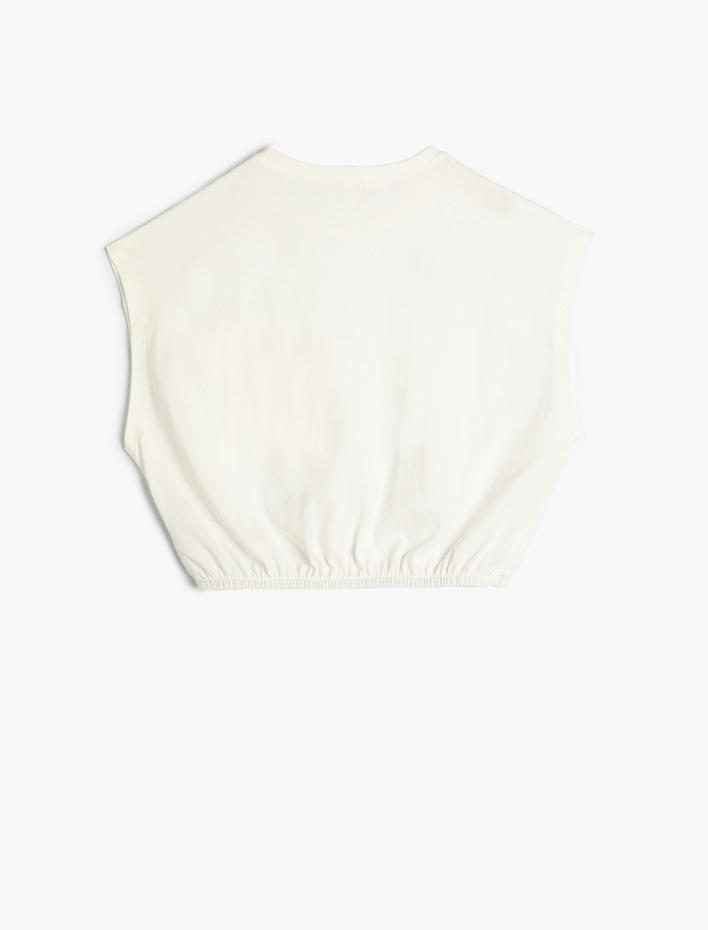 Kız Çocuk Crop Tişört Cep Detaylı Beli Lastikli Kolsuz Pamuklu