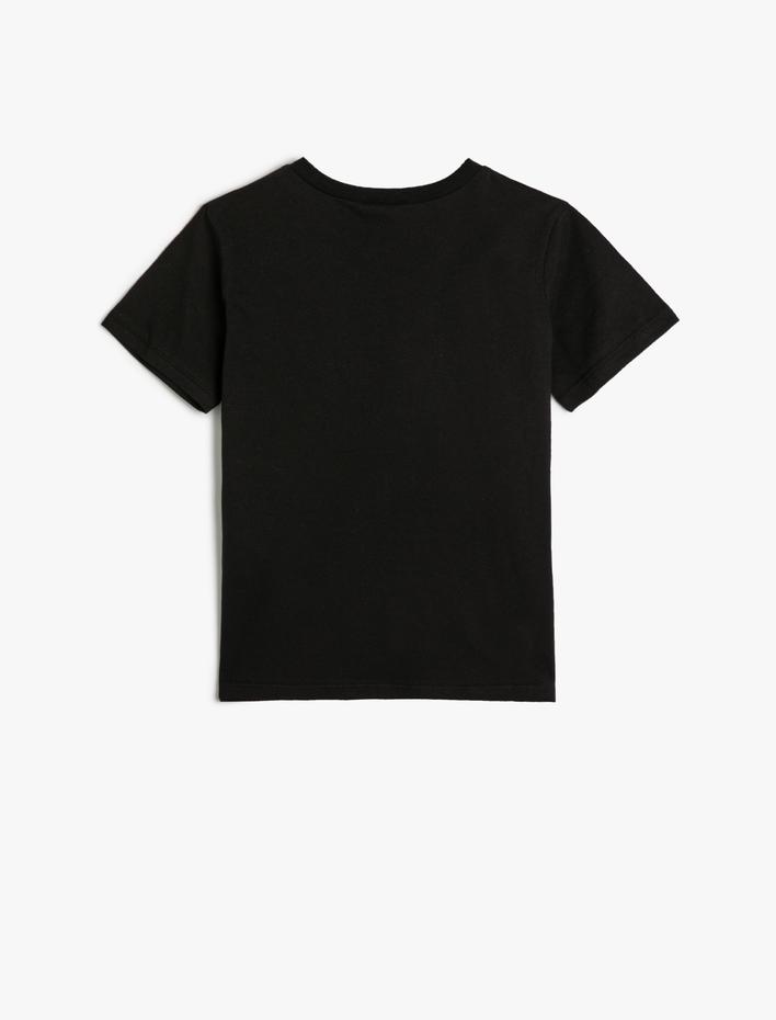 Erkek Çocuk Metalik Baskı Detaylı Dinozorlu Tişört Kısa Kollu Bisiklet Yaka Pamuklu