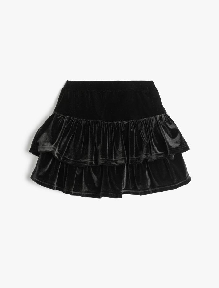 Kız Çocuk Kadife Etek Fırfırlı Katlı