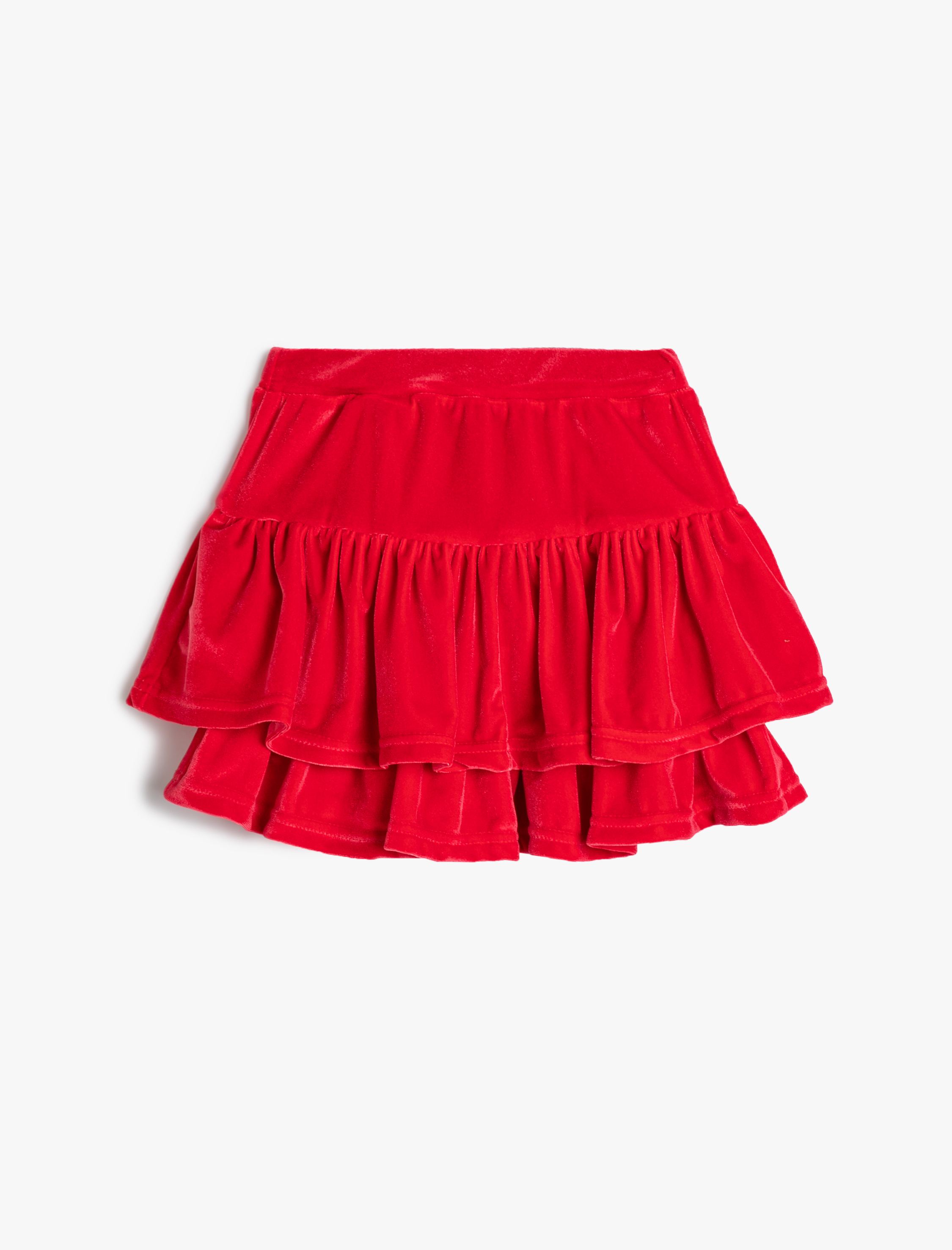 Kız Çocuk Kadife Etek Fırfırlı Katlı